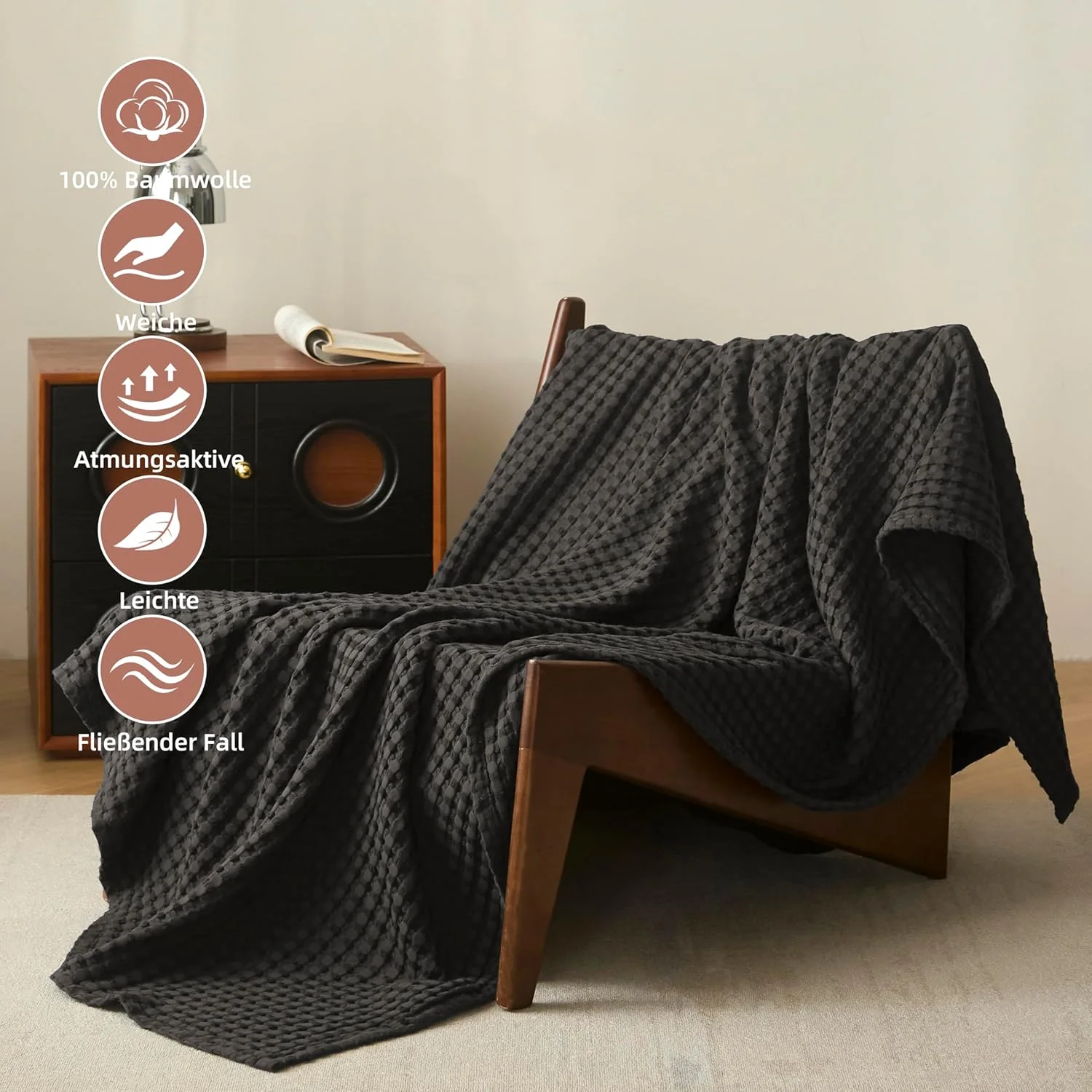 رو تختی بافتنی CHUFFED، 220 در 240 سانتی متر، نرم و قابل تنفس، طرح وافل، پتوی سبک وزن مناسب برای مبل، پتوی بغلی نرم، مناسب اتاق نشیمن، مبل، رنگ ذغالی رو تختی بافتنی CHUFFED، 220 در 240 سانتی متر، نرم و قابل تنفس، طرح وافل، پتوی سبک وزن مناسب برای مبل، پتوی بغلی نرم، مناسب اتاق نشیمن، مبل، رنگ ذغالی