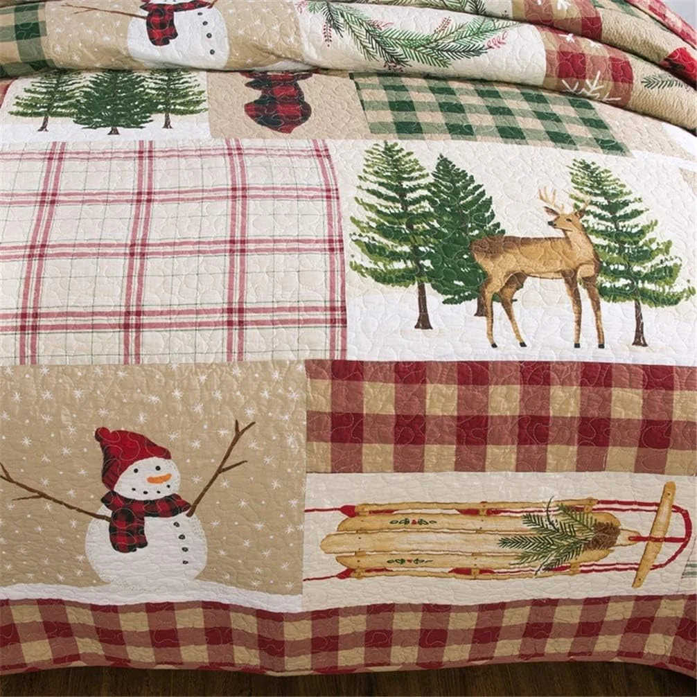 روتختی لحافی طرح کریسمس، 230 در 240 سانتی متر، طرح آدم برفی و جنگل، دو رو، مناسب تخت کینگ سایز، ست روتختی سه تکه روتختی لحافی طرح کریسمس، 230 در 240 سانتی متر، طرح آدم برفی و جنگل، دو رو، مناسب تخت کینگ سایز، ست روتختی سه تکه