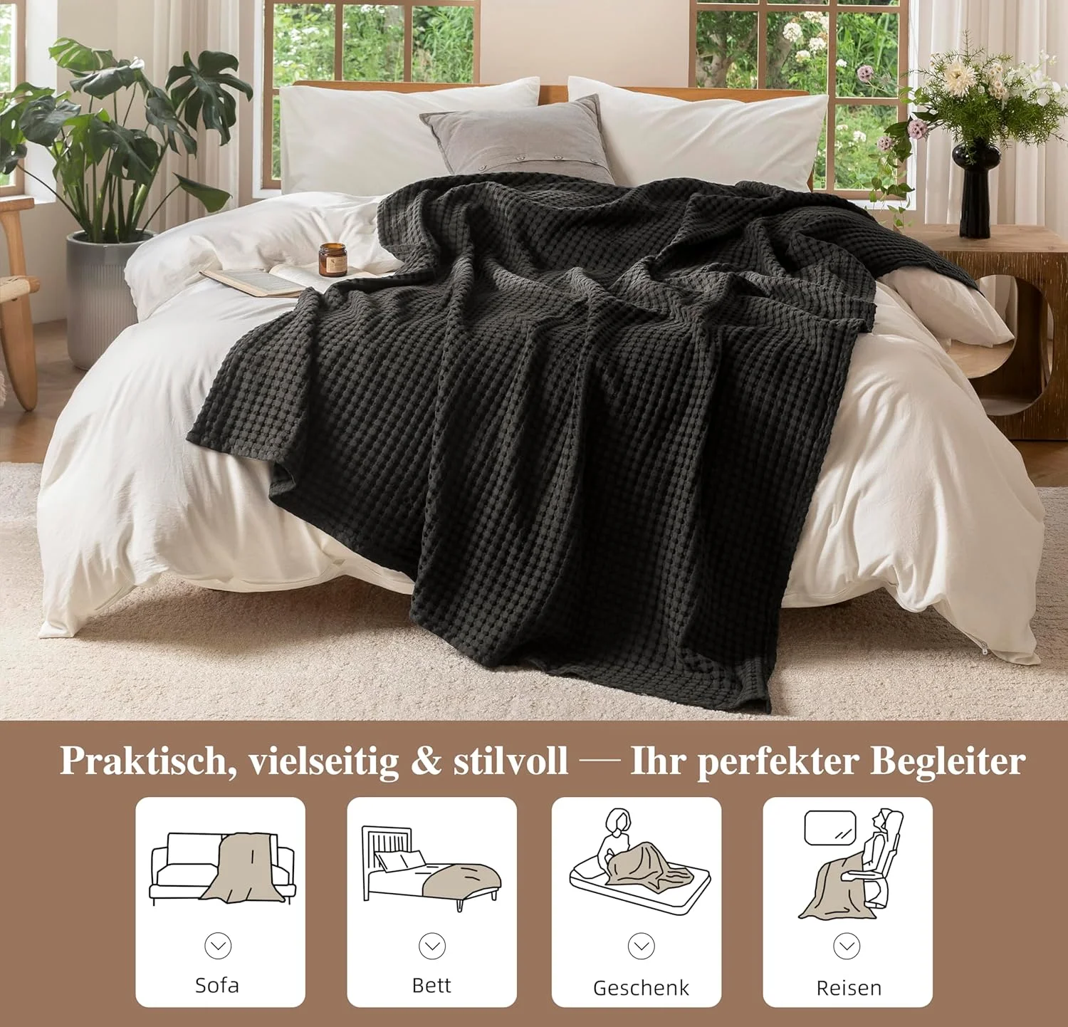 رو تختی بافتنی CHUFFED، 220 در 240 سانتی متر، نرم و قابل تنفس، طرح وافل، پتوی سبک وزن مناسب برای مبل، پتوی بغلی نرم، مناسب اتاق نشیمن، مبل، رنگ ذغالی رو تختی بافتنی CHUFFED، 220 در 240 سانتی متر، نرم و قابل تنفس، طرح وافل، پتوی سبک وزن مناسب برای مبل، پتوی بغلی نرم، مناسب اتاق نشیمن، مبل، رنگ ذغالی