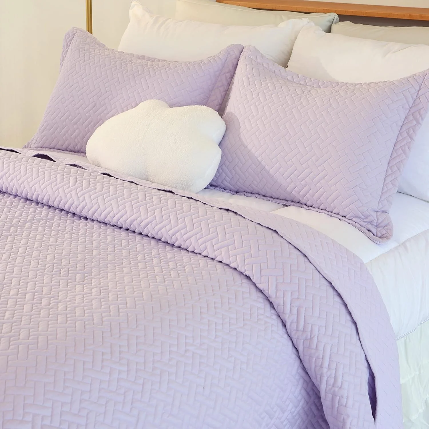 روتختی سه تکه Cmfshape سایز کینگ، ست لحاف طرح دار هندسی کلاسیک، رو تختی میکروفایبر نرم و سبک، ست رو تختی دو رو با 2 روبالشتی (کینگ 270x244، اسطوخودوس)