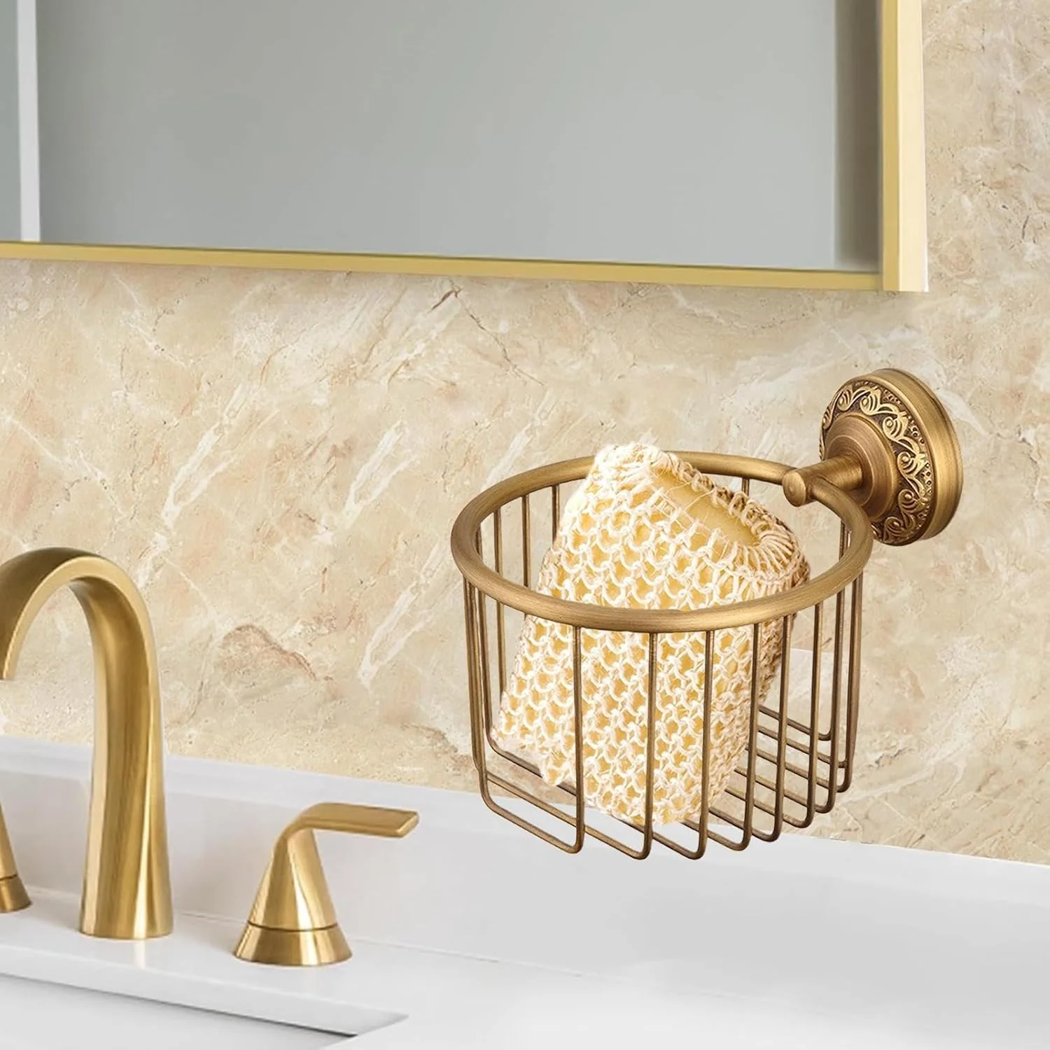 جا کاغذی توالت برنجی - نگهدارنده رول دستمال کاغذی دیواری | اکسسوری تزئینی و روستیک حمام برای آپارتمان، خوابگاه، سرویس بهداشتی و منزل