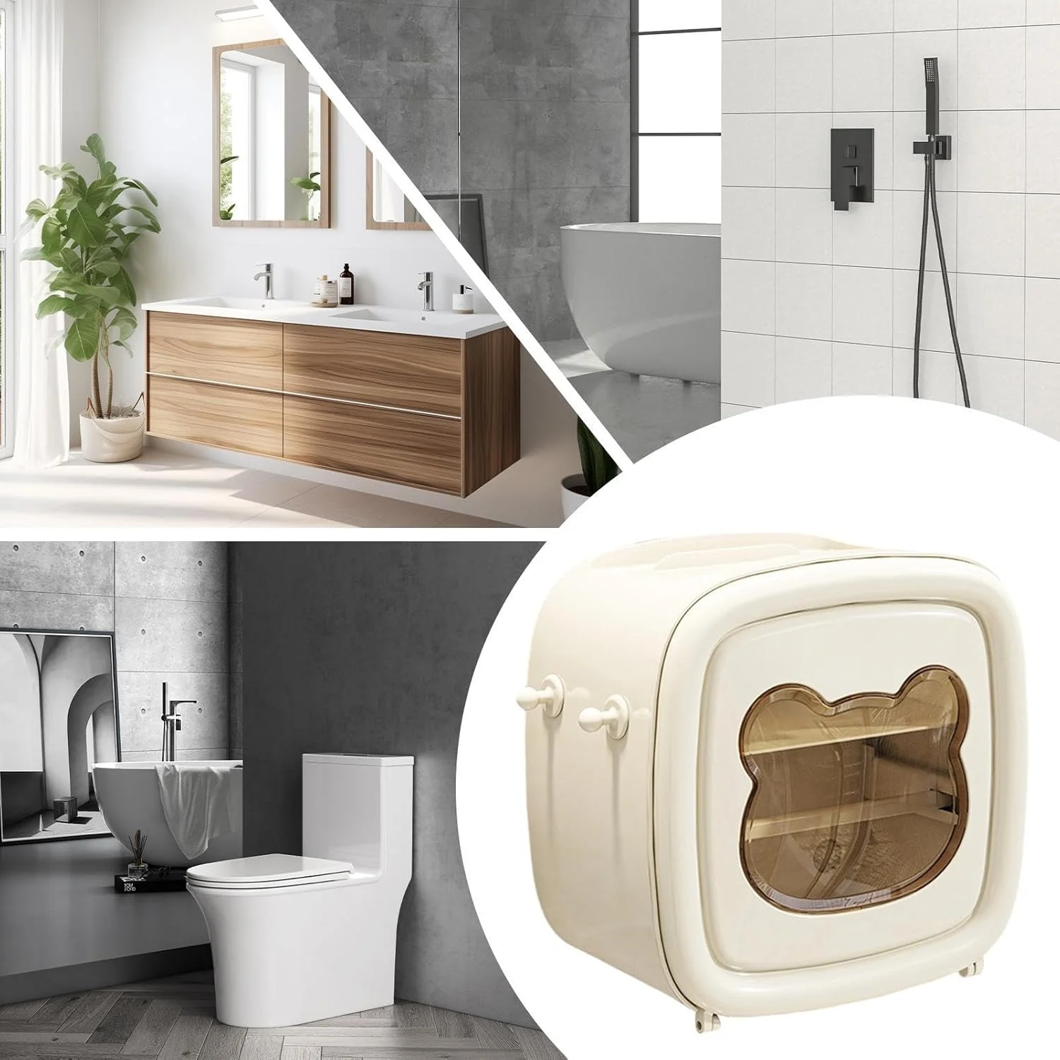 جا دستمال کاغذی دیواری برای حمام - پخش کننده رول دستمال کاغذی برای حمام، سازمان دهنده و نگهدارنده ضد آب خانگی برای آشپزخانه، اتاق نشیمن، سرویس بهداشتی و هتل