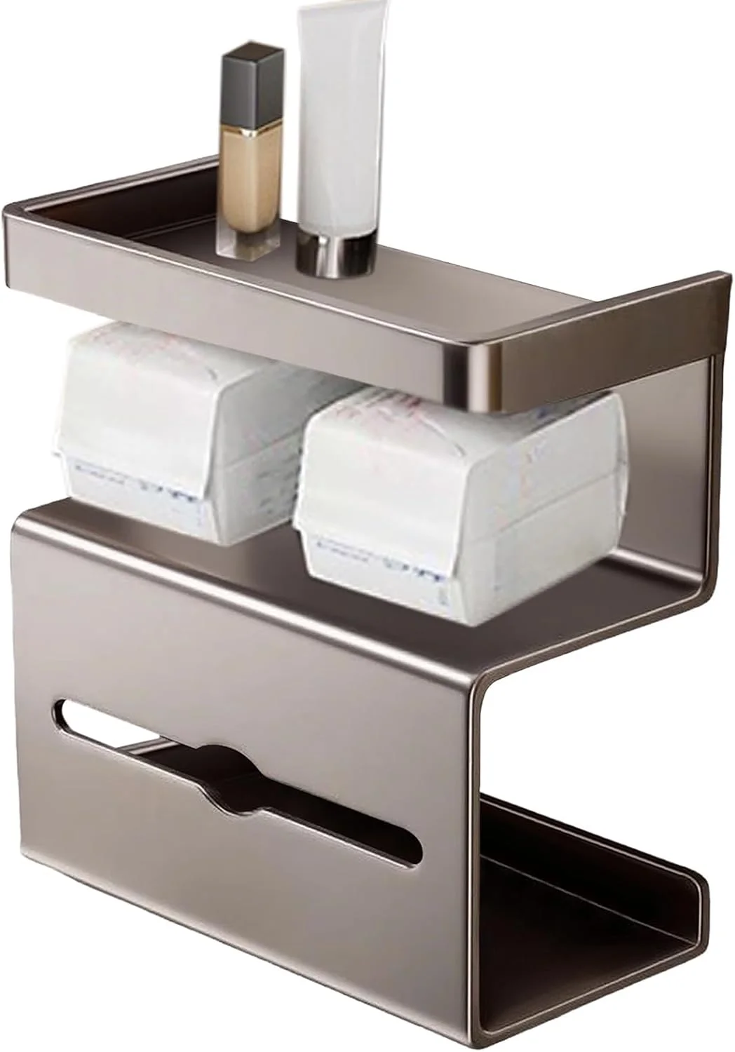 نگهدارنده دستمال توالت با قفسه تلفن | پایه نگهدارنده دستمال توالت بدون نیاز به سوراخکاری با قفسه - پایه سازمان دهنده مدرن و صرفه جویی در فضا برای آپارتمان، خانه، حمام مهمان، اتاق پودر، تجاری