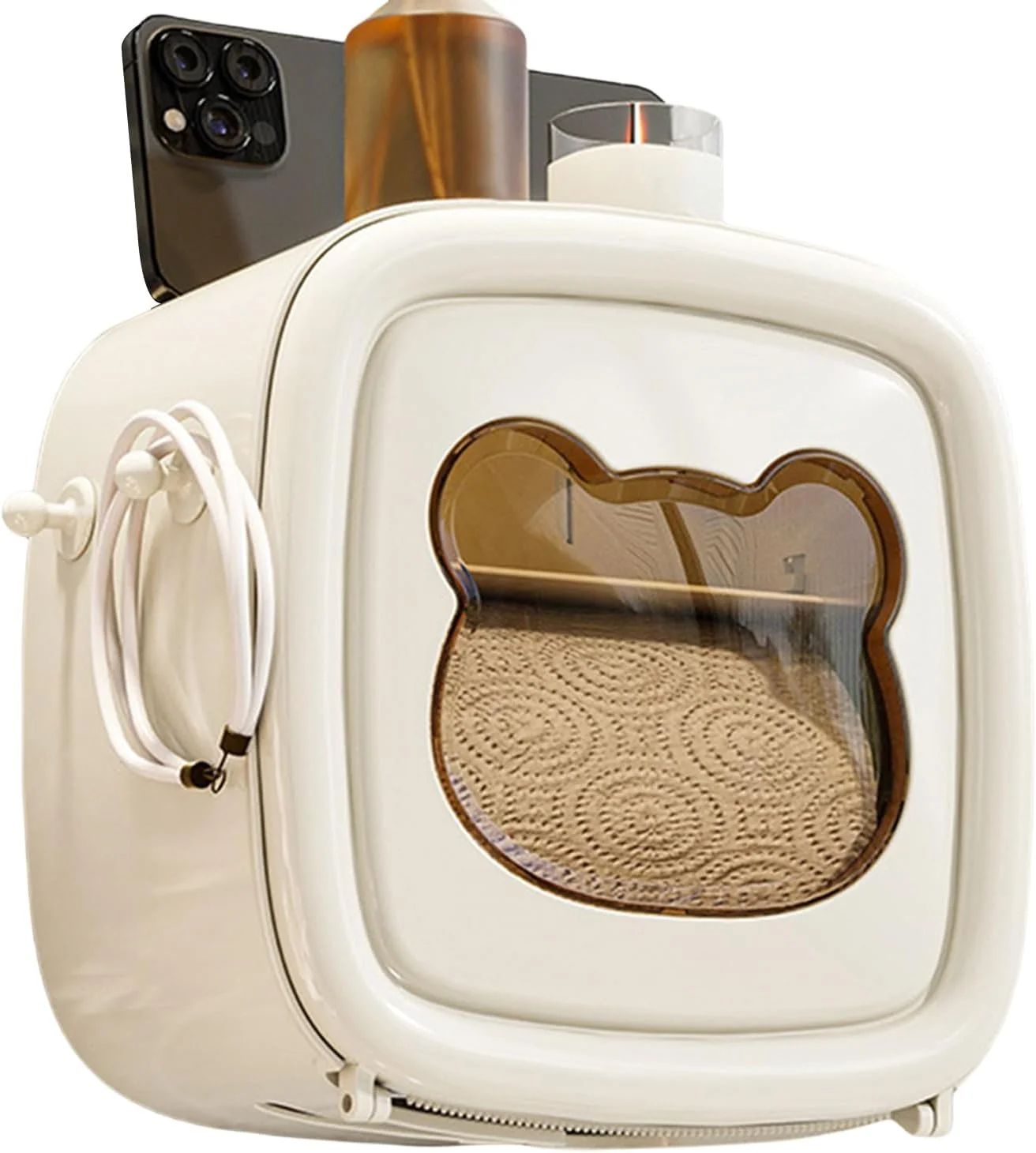 جا دستمال کاغذی دیواری با قفسه | جعبه نگهدارنده دستمال توالت چسبی - سازمان دهنده ضد آب خانگی برای آشپزخانه، اتاق نشیمن، سرویس بهداشتی، هتل