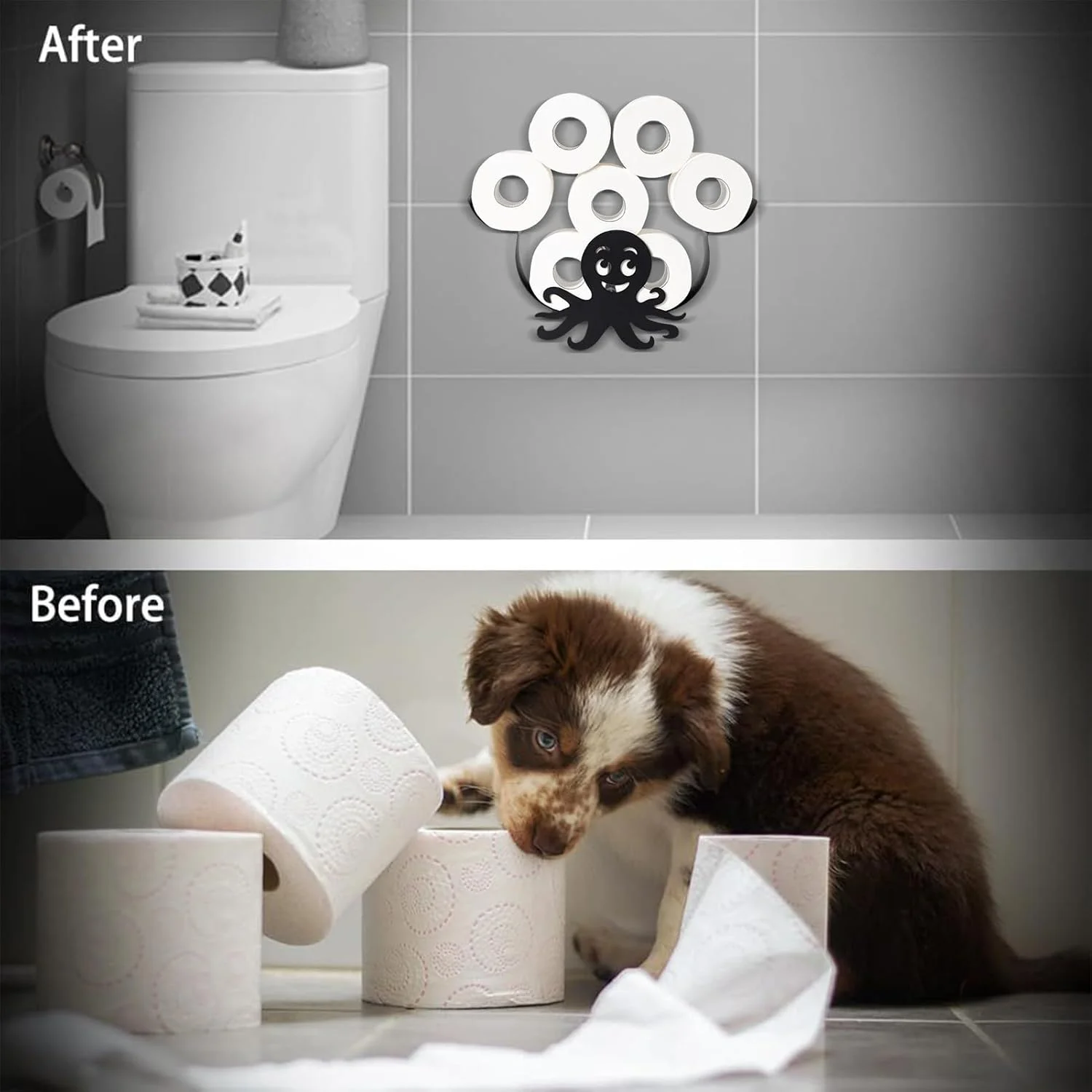 نگهدارنده دستمال توالت طرح اختاپوس | قفسه دستمال توالت - با سازمان دهنده رول دستمال کاغذی برای دکوراسیون منزل، حمام، خانه های روستایی، دیوار RV و فضاهای کوچک