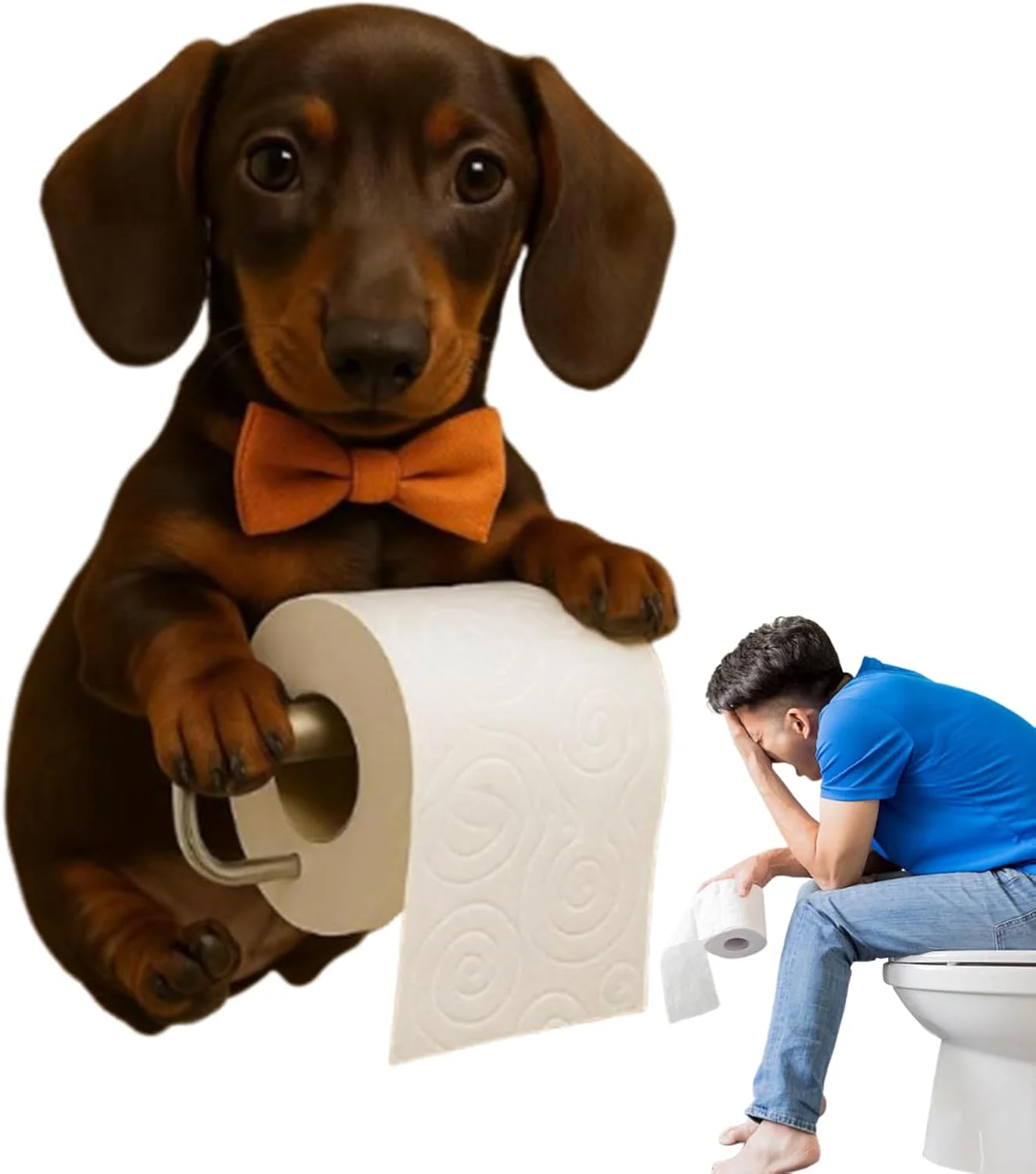 جا دستمال کاغذی توالت - جا دستمال کاغذی دیواری طرح سگ | استند نگهدارنده رول رزینی، دکور زیبا، لوازم تزئینی منزل برای نگهداری و نظم دهی آشپزخانه هتل