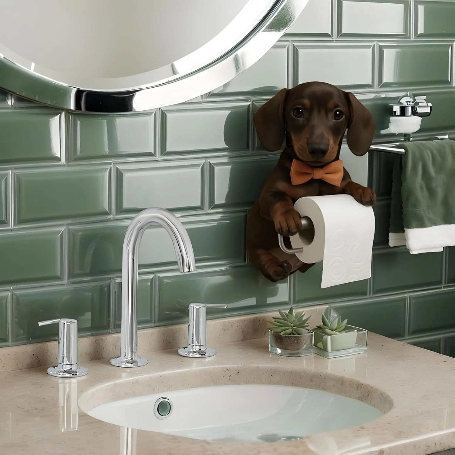 جا دستمال کاغذی توالت - جا دستمال کاغذی دیواری طرح سگ | استند نگهدارنده رول رزینی، دکور زیبا، لوازم تزئینی منزل برای نگهداری و نظم دهی آشپزخانه هتل