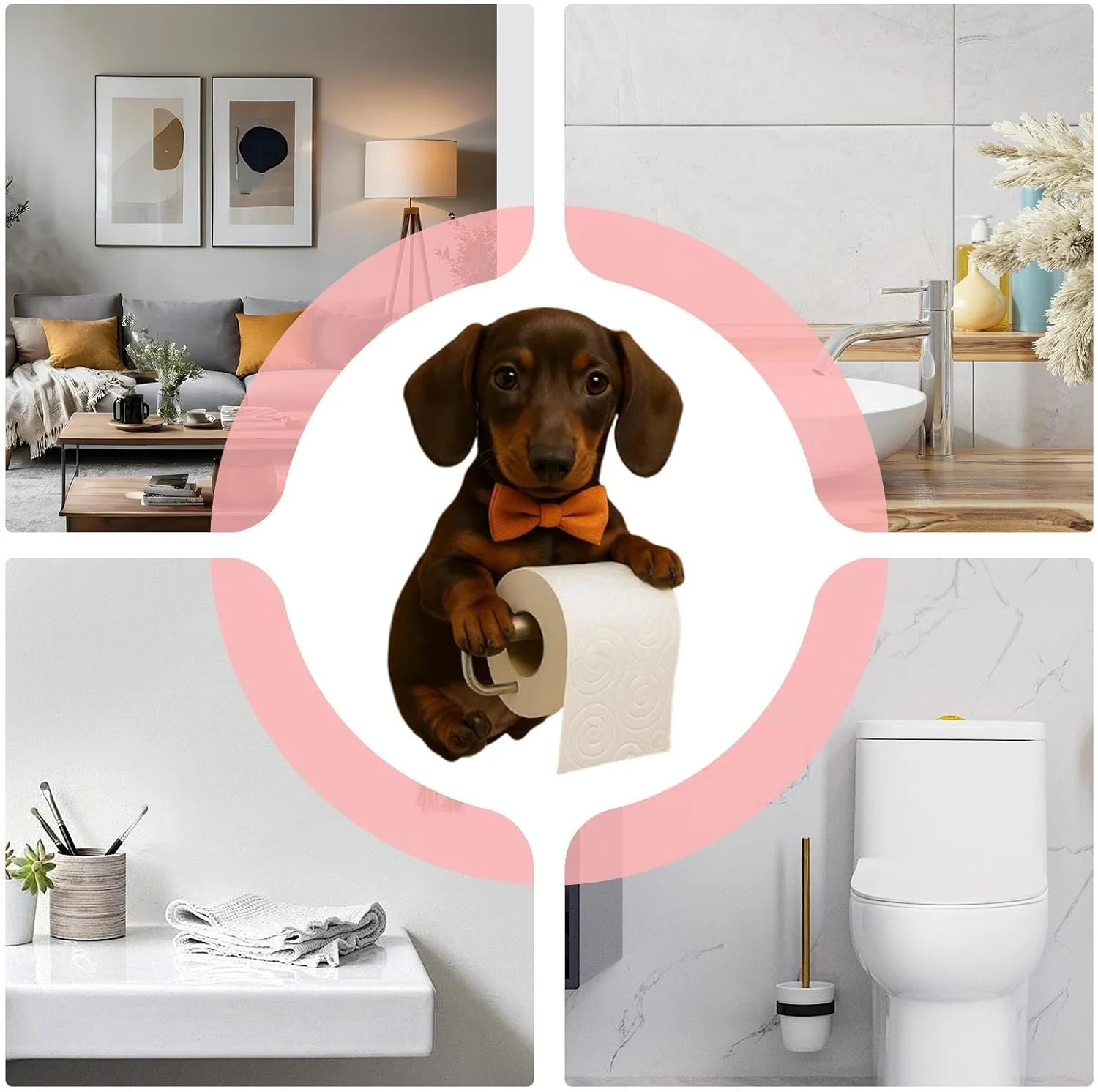 جا دستمال کاغذی توالت - جا دستمال کاغذی دیواری طرح سگ | استند نگهدارنده رول رزینی، دکور زیبا، لوازم تزئینی منزل برای نگهداری و نظم دهی آشپزخانه هتل