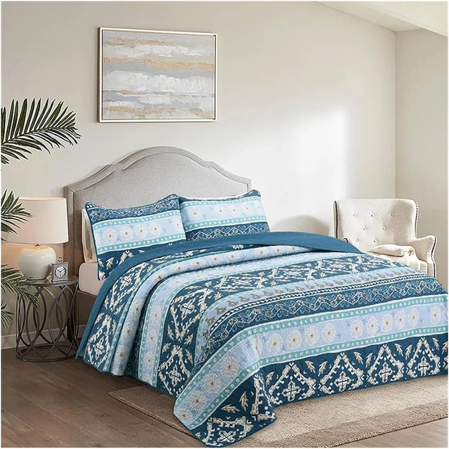 رو تختی لحافی 230 * 250 سانتی متر، ست لحاف روتختی 3 تکه طرح چهارخانه، روتختی لحاف دوزی شده، روتختی اتاق خواب