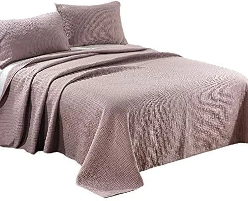 روتختی پنبه‌ای خالص طرح‌دار سه تکه، تزئینی برای اتاق خواب، رو تختی کینگ، لحاف چند منظوره با کیفیت بالا، روکش تخت مناسب تمام فصول، ملحفه تخت ضد لغزش با 2 روبالشتی 50x70 سانتی‌متر، 264x230 سانتی‌متر