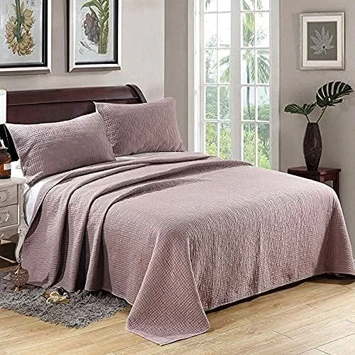 روتختی پنبه‌ای خالص طرح‌دار سه تکه، تزئینی برای اتاق خواب، رو تختی کینگ، لحاف چند منظوره با کیفیت بالا، روکش تخت مناسب تمام فصول، ملحفه تخت ضد لغزش با 2 روبالشتی 50x70 سانتی‌متر، 264x230 سانتی‌متر