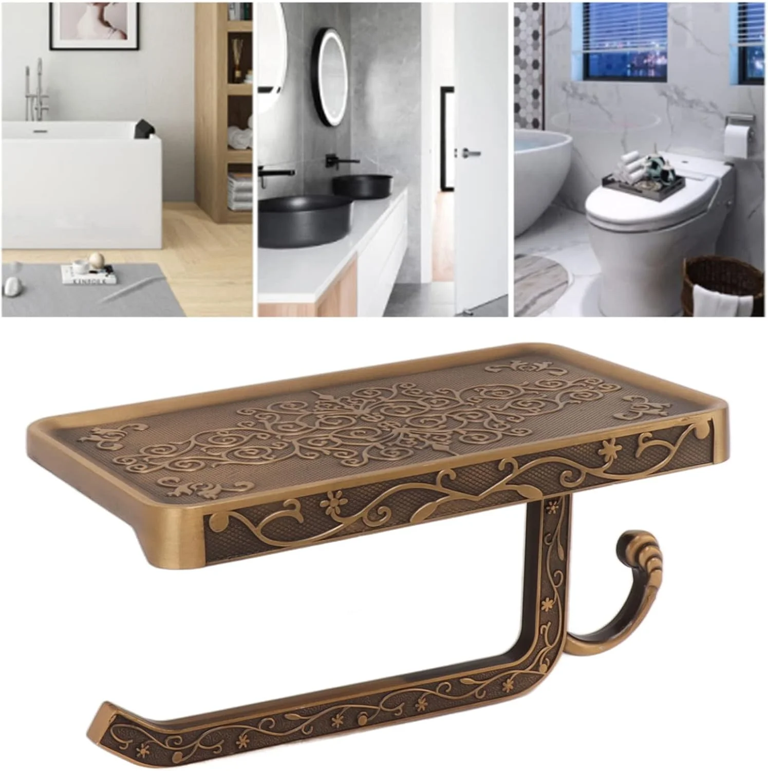 جا کاغذی توالت آلومینیوم فضایی طرح قدیمی مناسب حمام، اتاق نشیمن، اتاق خواب (مدل C)