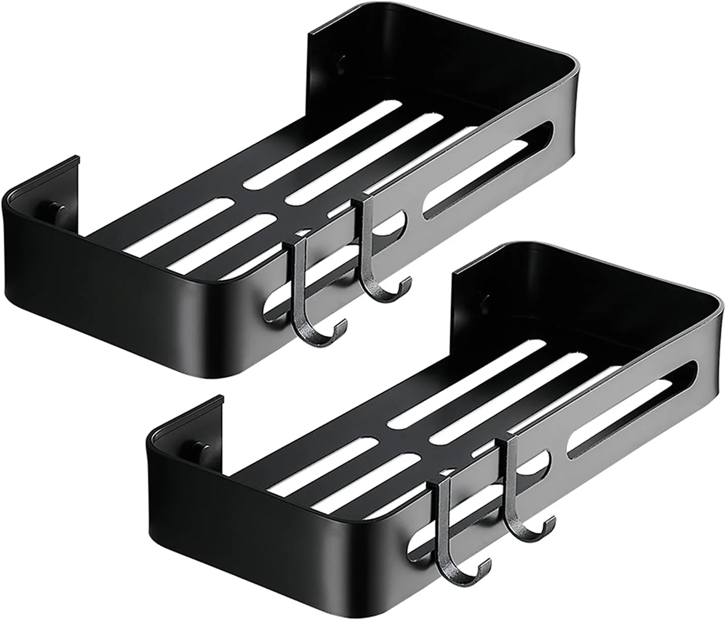 LIU- جا دستمال کاغذی دیواری به همراه قلاب، قفسه نگهداری دیواری برای آشپزخانه و حمام، آلومینیوم فضایی مشکی، 2 عدد