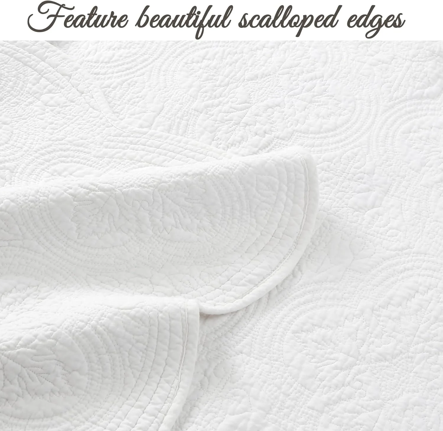 ست لحاف طرح گل ویکتوریایی Cozy Line Home Fashions، سفید یکدست، پنبه 100 درصد، رو تختی دو رو (Blantyre - سفید، کینگ - 3 تکه)