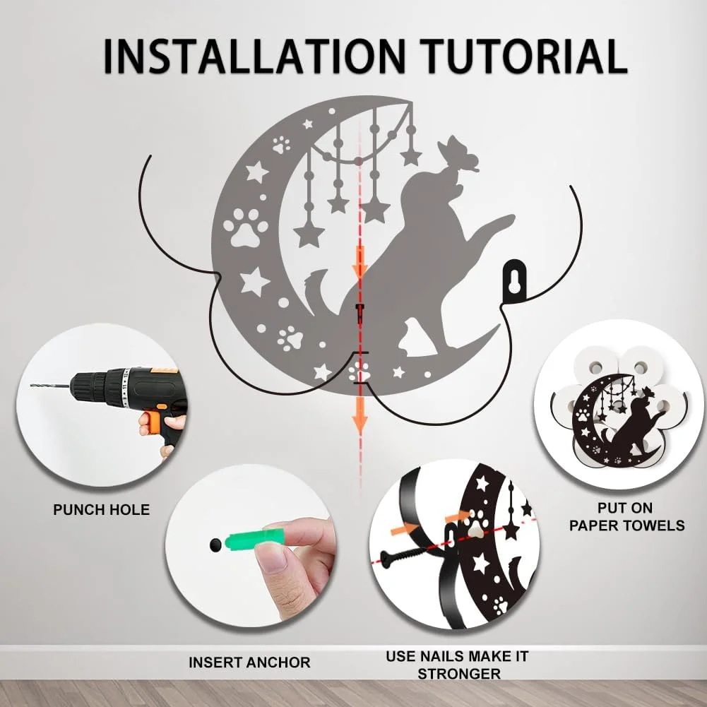 جا دستمال کاغذی فلزی طرح سگ و ماه، نگهدارنده دستمال کاغذی تزئینی سگ، جای دستمال کاغذی ایستاده فلزی طرح ماه و سگ برای کابینت حمام