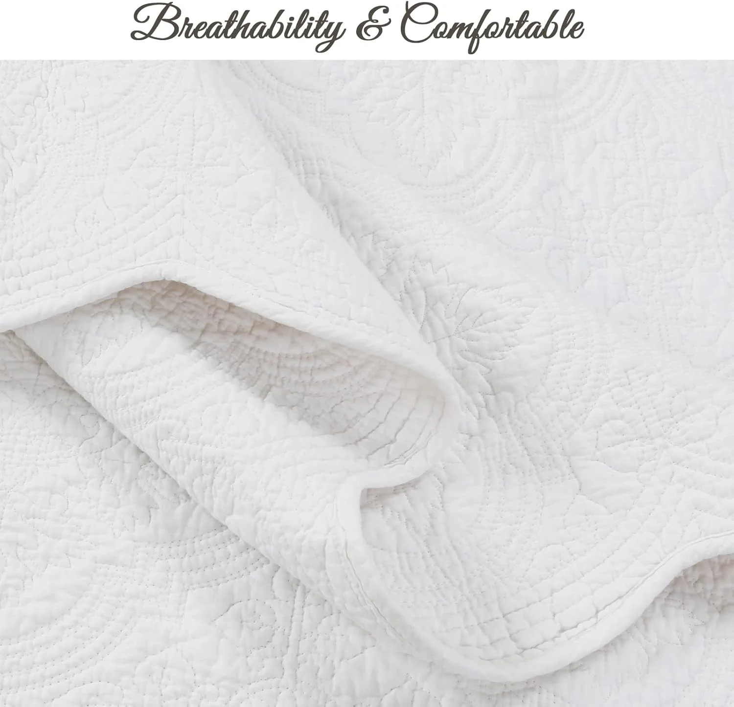 ست لحاف طرح گل ویکتوریایی Cozy Line Home Fashions، سفید یکدست، پنبه 100 درصد، رو تختی دو رو (Blantyre - سفید، کینگ - 3 تکه)