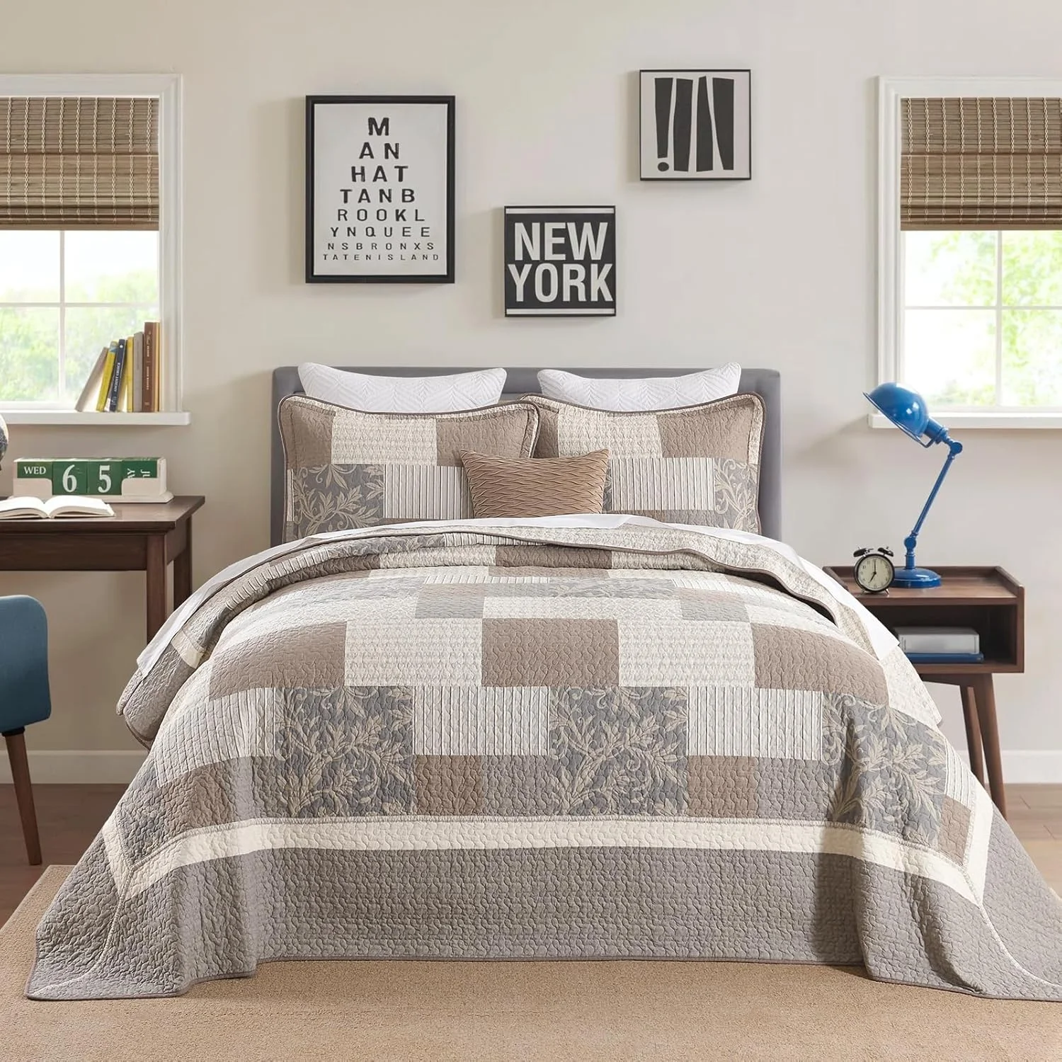روتختی چهارخانه سایز بزرگ 305x305 سانتی متر، روتختی کینگ سایز، لحاف کالیفرنیا کینگ 100% پنبه با 2 روبالشتی، ست روتختی لحافی سبک وزن طرح خانه روستایی، قهوه ای/خاکستری/بژ، 3 تکه روتختی چهارخانه سایز بزرگ 305x305 سانتی متر، روتختی کینگ سایز، لحاف کالیفرنیا کینگ 100% پنبه با 2 روبالشتی، ست روتختی لحافی سبک وزن طرح خانه روستایی، قهوه ای/خاکستری/بژ، 3 تکه