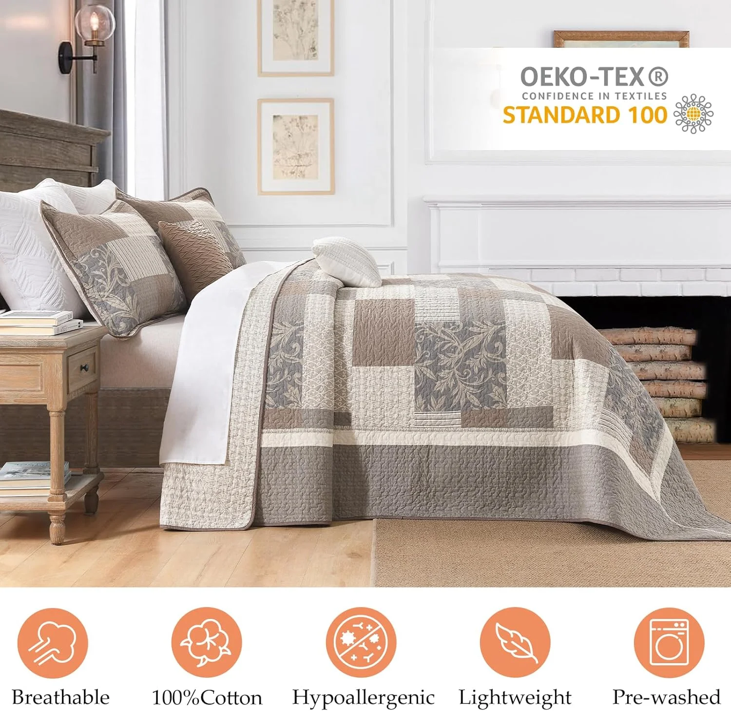 روتختی چهارخانه سایز بزرگ 305x305 سانتی متر، روتختی کینگ سایز، لحاف کالیفرنیا کینگ 100% پنبه با 2 روبالشتی، ست روتختی لحافی سبک وزن طرح خانه روستایی، قهوه ای/خاکستری/بژ، 3 تکه روتختی چهارخانه سایز بزرگ 305x305 سانتی متر، روتختی کینگ سایز، لحاف کالیفرنیا کینگ 100% پنبه با 2 روبالشتی، ست روتختی لحافی سبک وزن طرح خانه روستایی، قهوه ای/خاکستری/بژ، 3 تکه