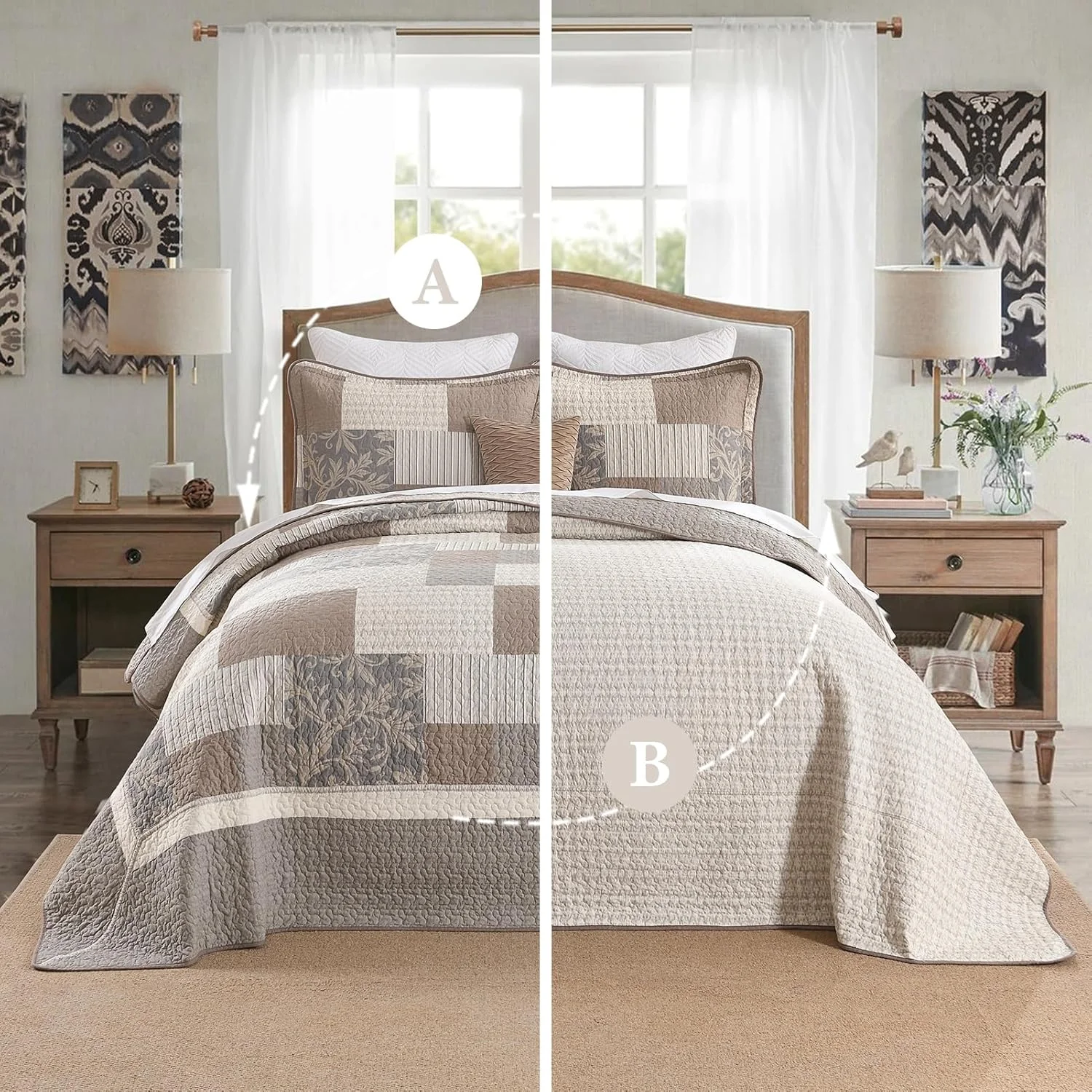 روتختی چهارخانه سایز بزرگ 305x305 سانتی متر، روتختی کینگ سایز، لحاف کالیفرنیا کینگ 100% پنبه با 2 روبالشتی، ست روتختی لحافی سبک وزن طرح خانه روستایی، قهوه ای/خاکستری/بژ، 3 تکه روتختی چهارخانه سایز بزرگ 305x305 سانتی متر، روتختی کینگ سایز، لحاف کالیفرنیا کینگ 100% پنبه با 2 روبالشتی، ست روتختی لحافی سبک وزن طرح خانه روستایی، قهوه ای/خاکستری/بژ، 3 تکه