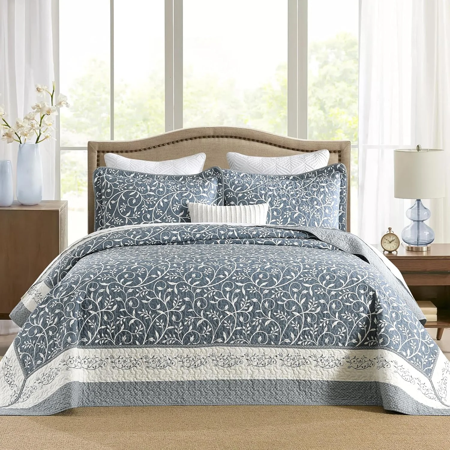 روتختی بزرگ سایز کویین CozyStitch، ابعاد 259 در 305 سانتیمتر، 100% پنبه، لحاف کویین فوقالعاده بزرگ با 2 روبالشی، ست روانداز لحافی طرحدار سبک وزن، آبی-خاکستری/سفید مایل به کرم، 3 تکه روتختی بزرگ سایز کویین CozyStitch، ابعاد 259 در 305 سانتیمتر، 100% پنبه، لحاف کویین فوقالعاده بزرگ با 2 روبالشی، ست روانداز لحافی طرحدار سبک وزن، آبی-خاکستری/سفید مایل به کرم، 3 تکه