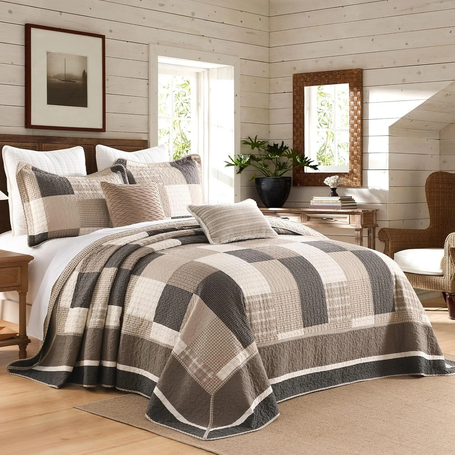 روتختی چهارخانه سایز بزرگ 325x305 سانتی متر مناسب تخت کالیفرنیا کینگ، لحاف پنبهای بسیار بزرگ به همراه 2 روبالشتی، ست رو تختی سبک وزن طرح خانه روستایی، قهوهای/بژ/کرم، 3 تکه روتختی چهارخانه سایز بزرگ 325x305 سانتی متر مناسب تخت کالیفرنیا کینگ، لحاف پنبهای بسیار بزرگ به همراه 2 روبالشتی، ست رو تختی سبک وزن طرح خانه روستایی، قهوهای/بژ/کرم، 3 تکه