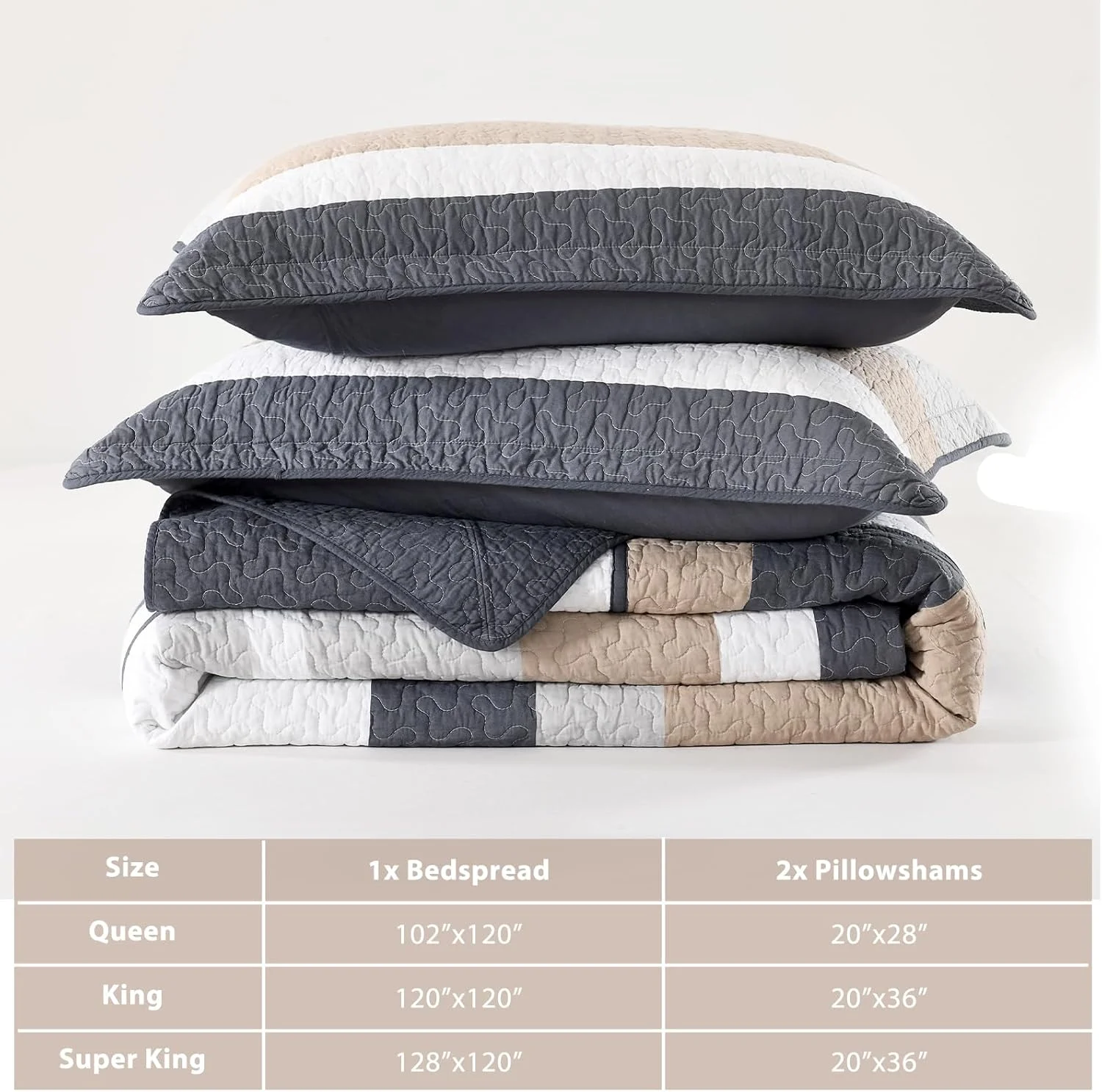 روتختی راه راه سایز بزرگ کینگ 305x305 سانتی متر - طراحی مدرن خیلی بزرگ برای تخت کالیفرنیا کینگ | روتختی لحاف پنبه ای سبک وزن به رنگ های قهوه ای، سرمه ای، خاکستری | دکوراسیون منزل به سبک هتلی