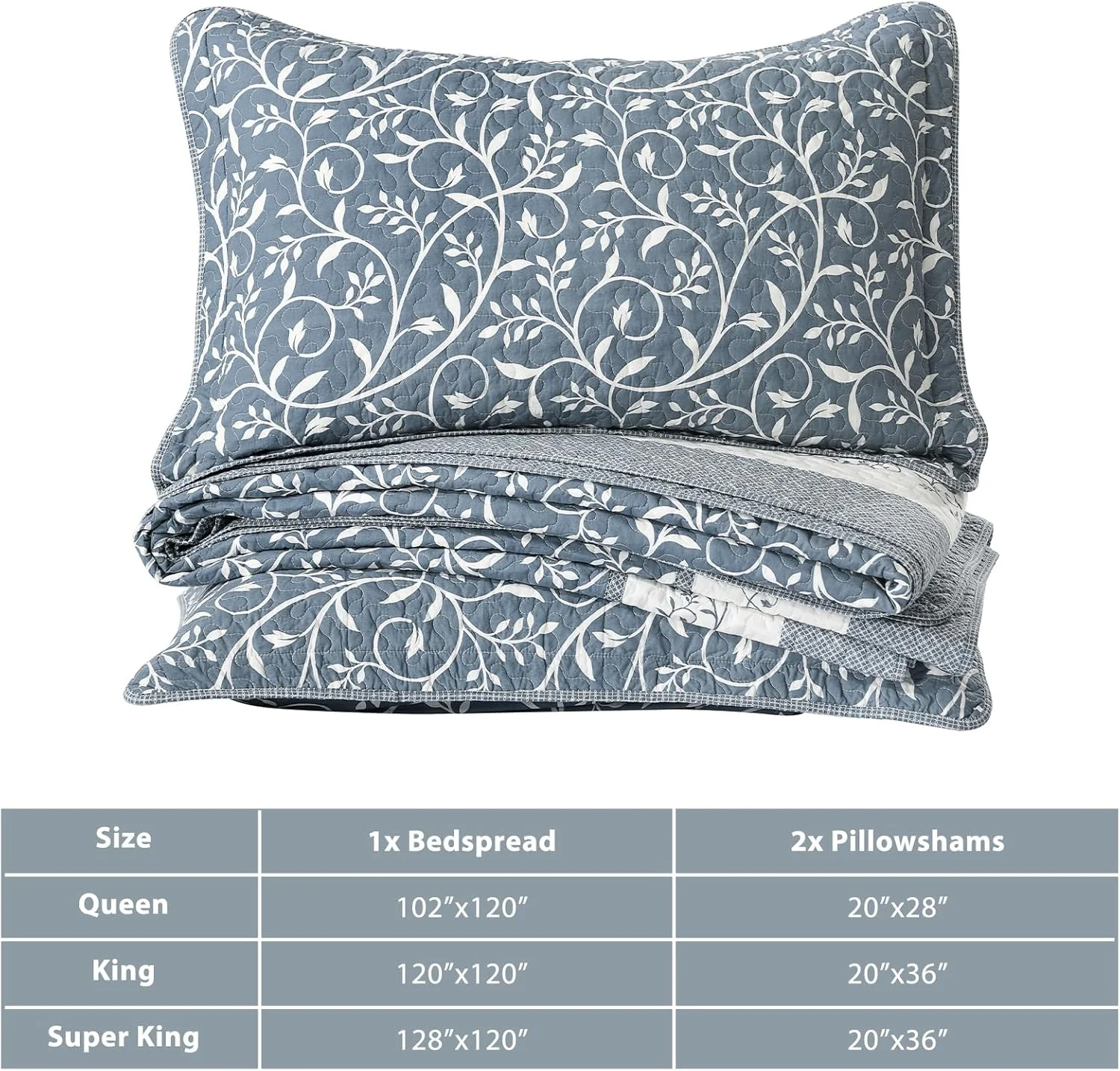 روتختی بزرگ سایز کویین CozyStitch، ابعاد 259 در 305 سانتیمتر، 100% پنبه، لحاف کویین فوقالعاده بزرگ با 2 روبالشی، ست روانداز لحافی طرحدار سبک وزن، آبی-خاکستری/سفید مایل به کرم، 3 تکه روتختی بزرگ سایز کویین CozyStitch، ابعاد 259 در 305 سانتیمتر، 100% پنبه، لحاف کویین فوقالعاده بزرگ با 2 روبالشی، ست روانداز لحافی طرحدار سبک وزن، آبی-خاکستری/سفید مایل به کرم، 3 تکه