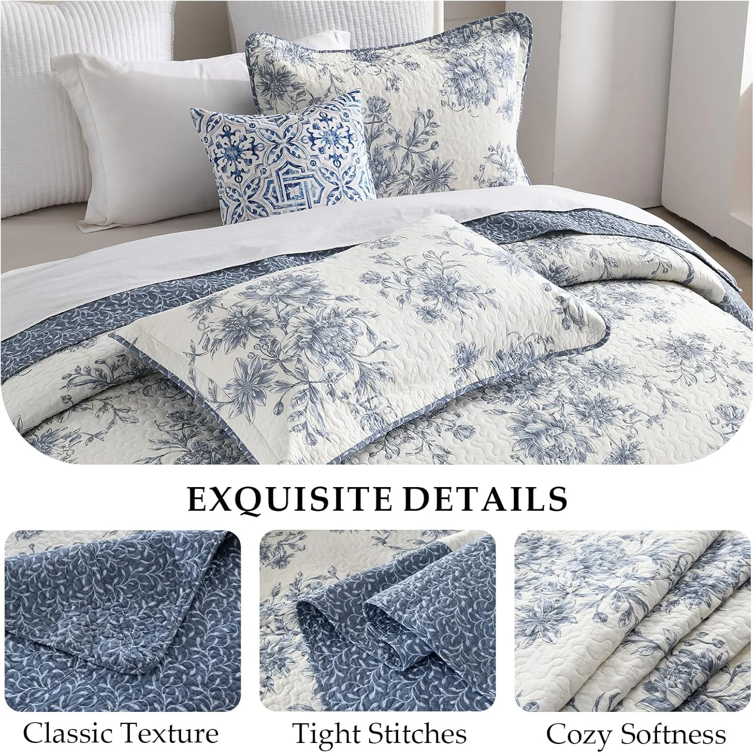 روتختی گلدار سایز بزرگ 260x305 سانتی متر مناسب تخت کوئین، لحاف کوئین سایز بزرگ 100% پنبه با 2 روبالشتی، ست روانداز لحافی سبک وزن طرح باغ، آبی/کرم، 3 تکه روتختی گلدار سایز بزرگ 260x305 سانتی متر مناسب تخت کوئین، لحاف کوئین سایز بزرگ 100% پنبه با 2 روبالشتی، ست روانداز لحافی سبک وزن طرح باغ، آبی/کرم، 3 تکه