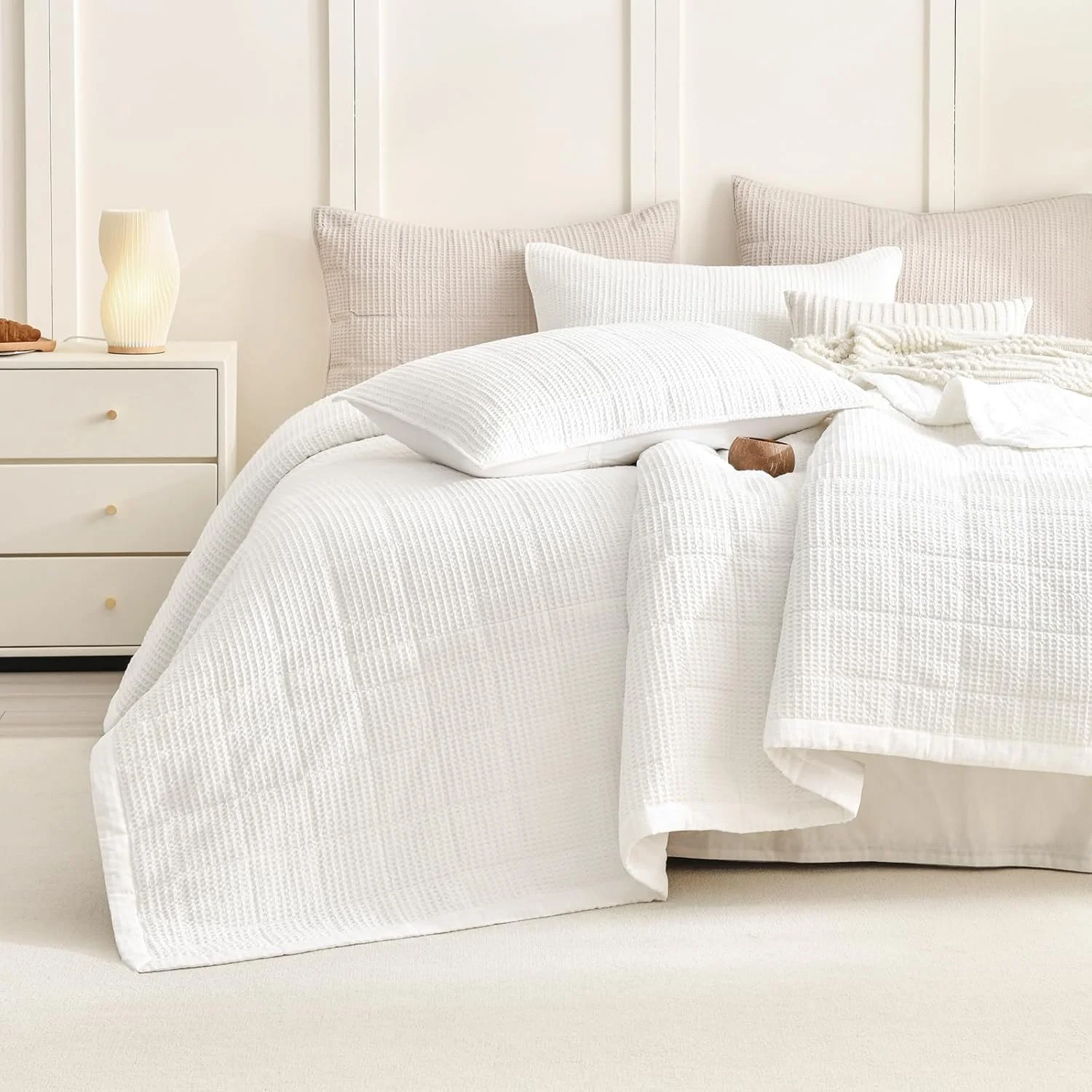 رو تختی کینگ سایز بزرگ CozyTide، ابعاد 325x305 سانتی متر، ست روتختی لحافی کینگ سایز با بافت وافل سفید 100% پنبه، 3 تکه، سبک وزن، بسیار بزرگ، مناسب تمام فصول رو تختی کینگ سایز بزرگ CozyTide، ابعاد 325x305 سانتی متر، ست روتختی لحافی کینگ سایز با بافت وافل سفید 100% پنبه، 3 تکه، سبک وزن، بسیار بزرگ، مناسب تمام فصول