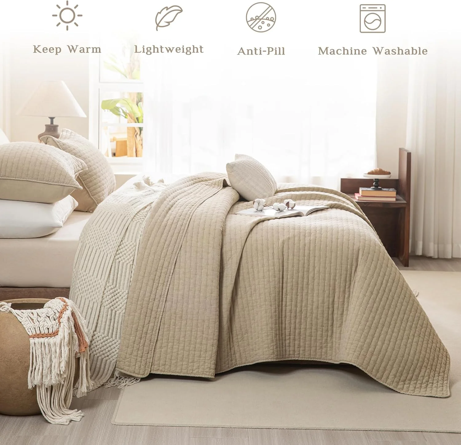 روتختی کینگ سایز بزرگ CozyTide، 3 تکه ست روتختی لحافی کینگ گندمی پنبه ای سنگ شور شده نرم و سبک وزن بسیار بزرگ مناسب خانه های روستایی روتختی کینگ سایز بزرگ CozyTide، 3 تکه ست روتختی لحافی کینگ گندمی پنبه ای سنگ شور شده نرم و سبک وزن بسیار بزرگ مناسب خانه های روستایی