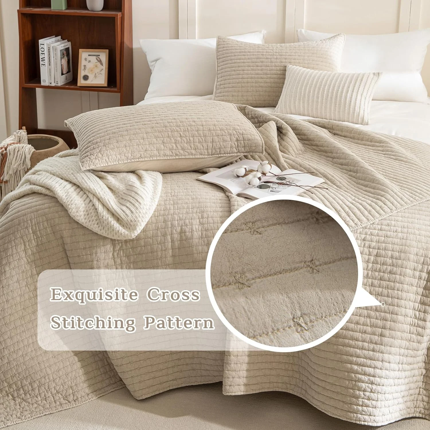 روتختی کینگ سایز بزرگ CozyTide، 3 تکه ست روتختی لحافی کینگ گندمی پنبه ای سنگ شور شده نرم و سبک وزن بسیار بزرگ مناسب خانه های روستایی روتختی کینگ سایز بزرگ CozyTide، 3 تکه ست روتختی لحافی کینگ گندمی پنبه ای سنگ شور شده نرم و سبک وزن بسیار بزرگ مناسب خانه های روستایی