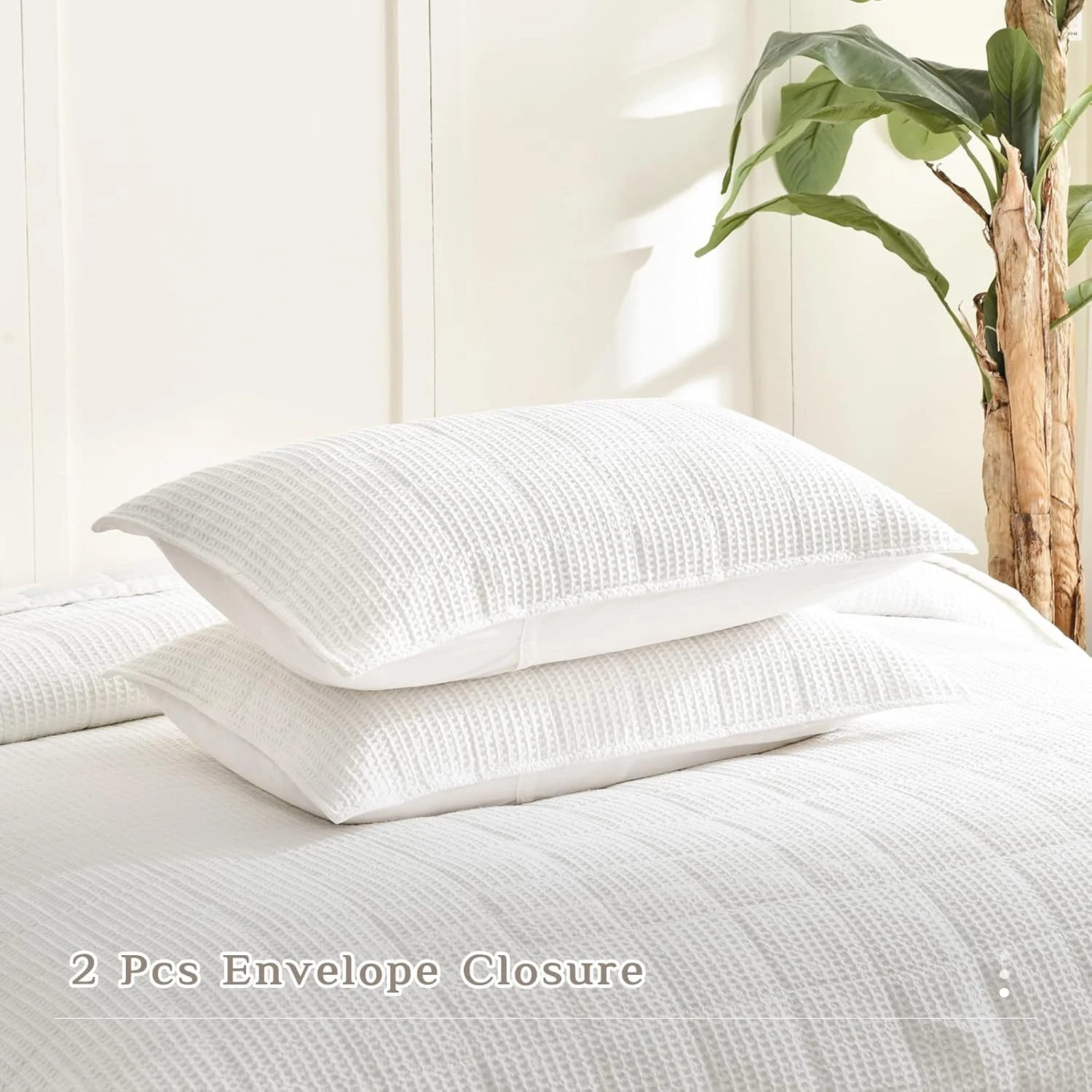 رو تختی کینگ سایز بزرگ CozyTide، ابعاد 325x305 سانتی متر، ست روتختی لحافی کینگ سایز با بافت وافل سفید 100% پنبه، 3 تکه، سبک وزن، بسیار بزرگ، مناسب تمام فصول