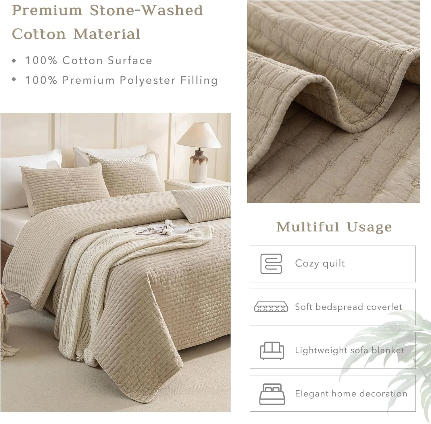 روتختی کینگ سایز بزرگ CozyTide، 3 تکه ست روتختی لحافی کینگ گندمی پنبه ای سنگ شور شده نرم و سبک وزن بسیار بزرگ مناسب خانه های روستایی روتختی کینگ سایز بزرگ CozyTide، 3 تکه ست روتختی لحافی کینگ گندمی پنبه ای سنگ شور شده نرم و سبک وزن بسیار بزرگ مناسب خانه های روستایی