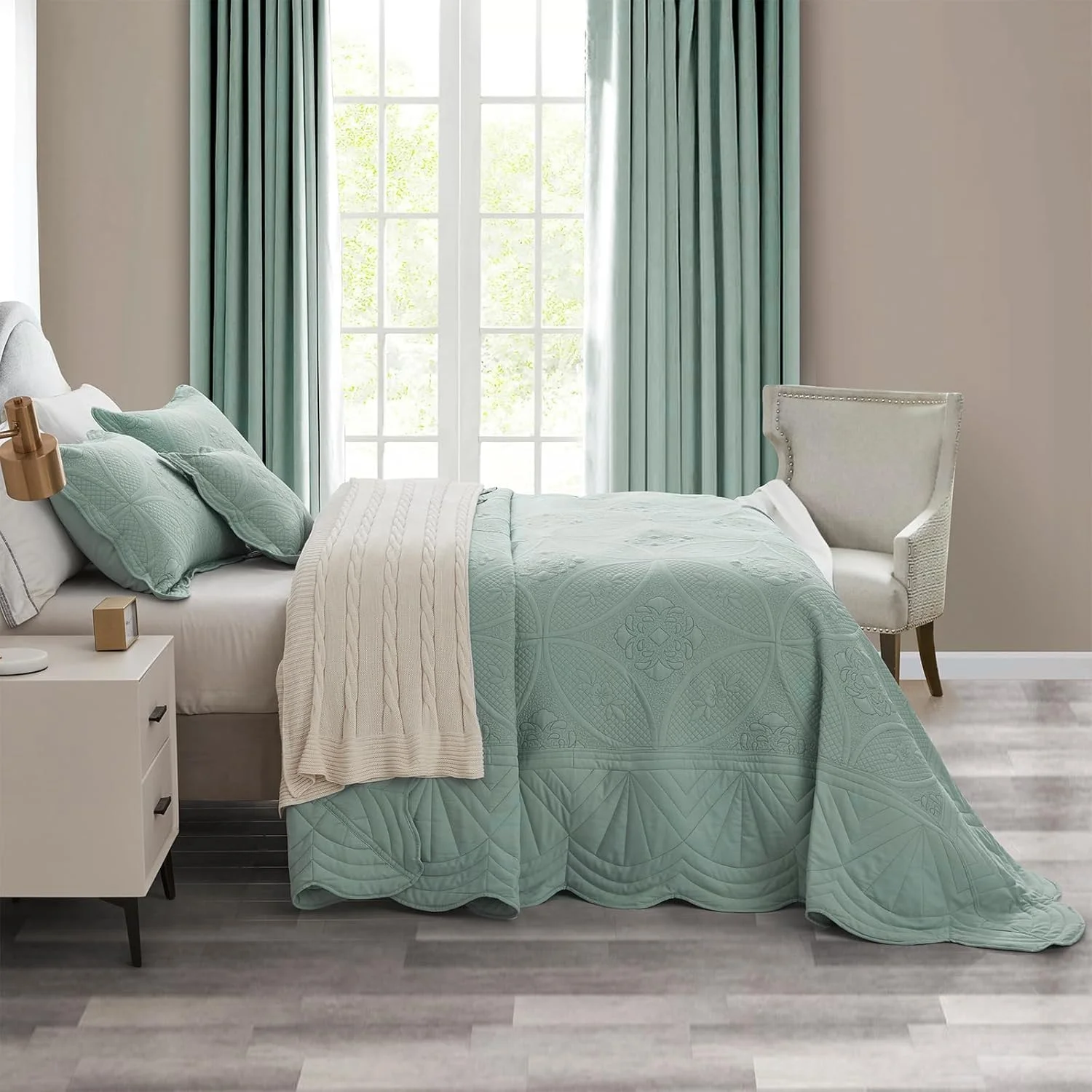 رو تختی بزرگ - روکش تخت سایز کینگ، رنگ سبز دریایی