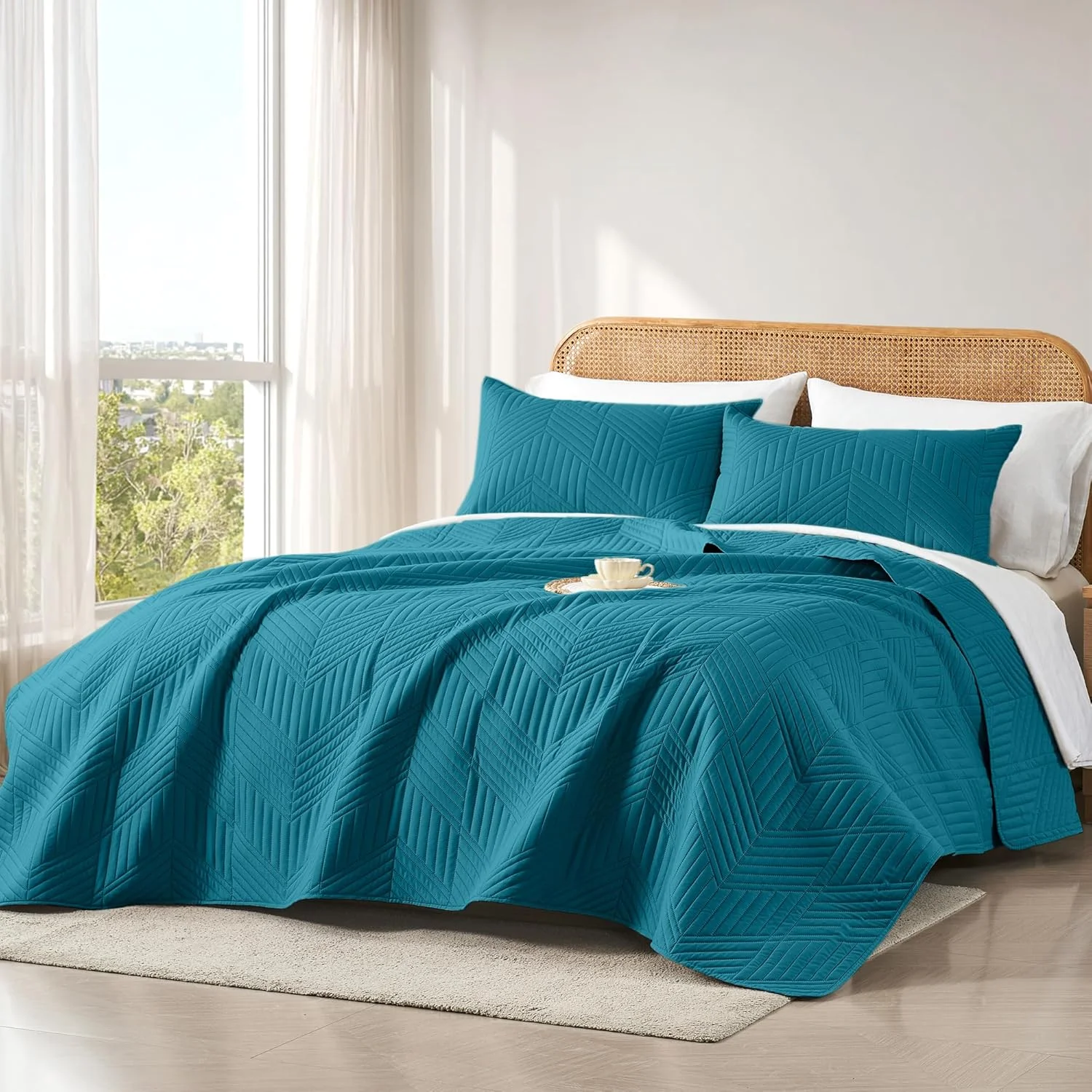 ست روتختی دو نفره، روتختی اولتراسونیک فیروزه ای، رو تختی میکروفایبر دو رو، ست لحاف مدرن هندسی نرم و سبک وزن برای تمام فصول (1 لحاف، 1 رو بالشتی) ست روتختی دو نفره، روتختی اولتراسونیک فیروزه ای، رو تختی میکروفایبر دو رو، ست لحاف مدرن هندسی نرم و سبک وزن برای تمام فصول (1 لحاف، 1 رو بالشتی)