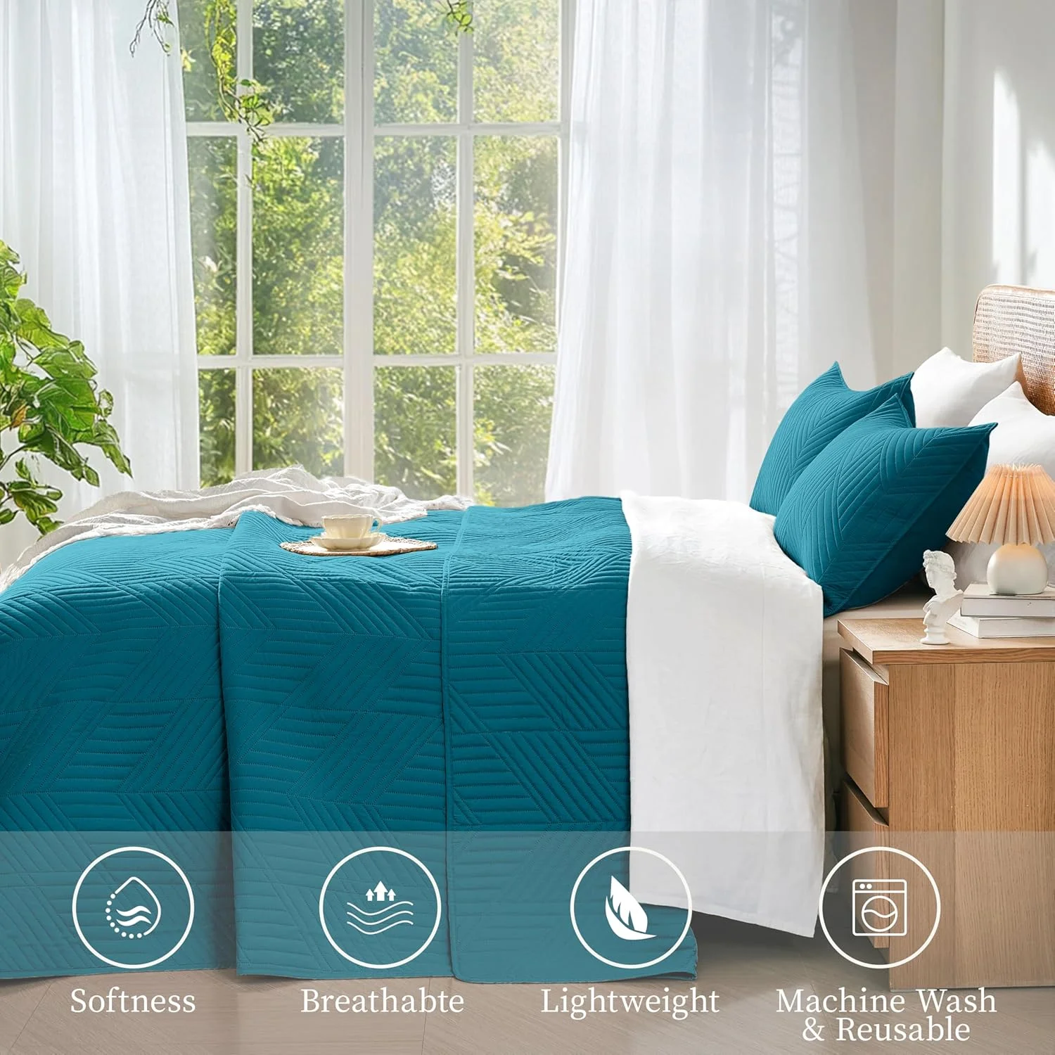 ست روتختی دو نفره، روتختی اولتراسونیک فیروزه ای، رو تختی میکروفایبر دو رو، ست لحاف مدرن هندسی نرم و سبک وزن برای تمام فصول (1 لحاف، 1 رو بالشتی) ست روتختی دو نفره، روتختی اولتراسونیک فیروزه ای، رو تختی میکروفایبر دو رو، ست لحاف مدرن هندسی نرم و سبک وزن برای تمام فصول (1 لحاف، 1 رو بالشتی)