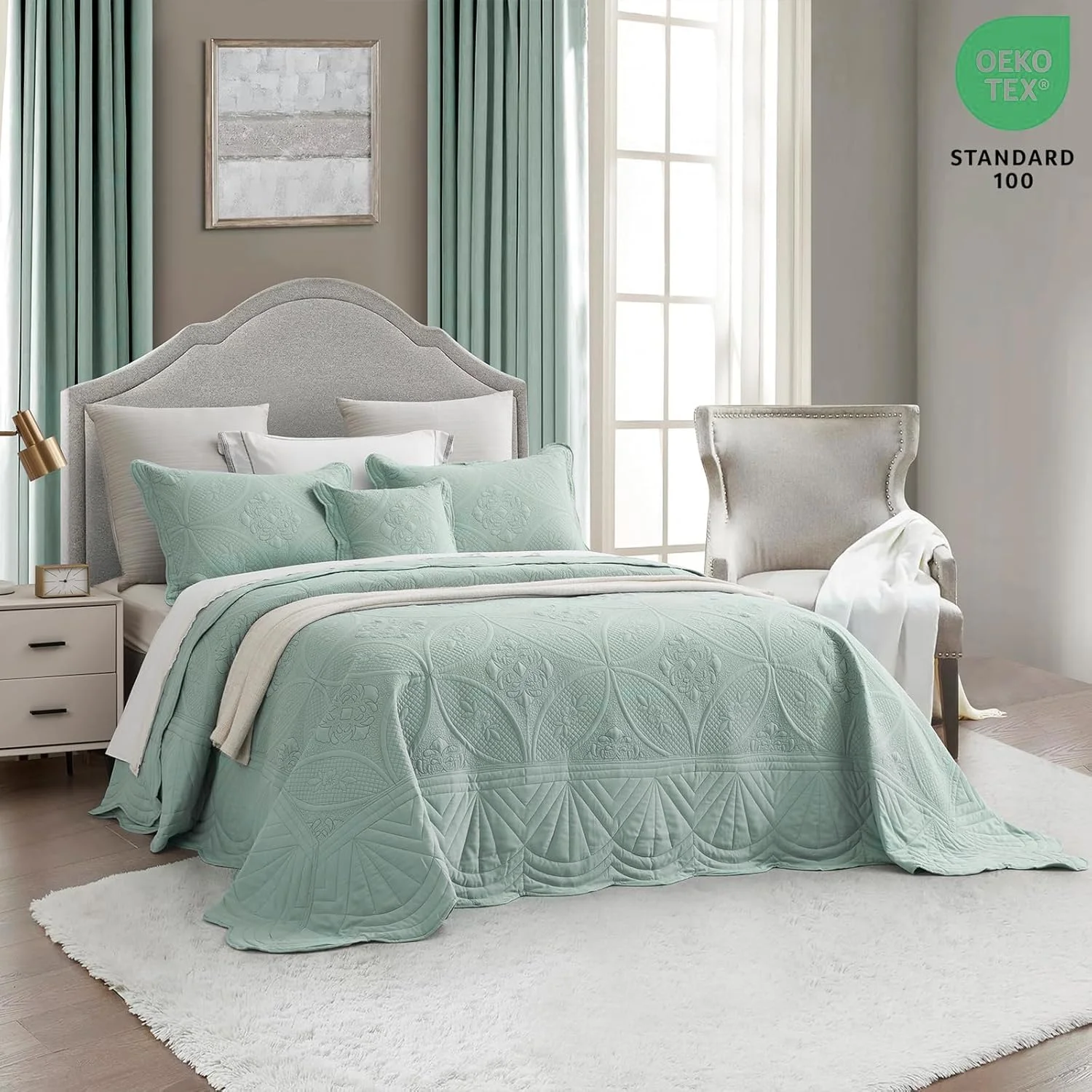 رو تختی بزرگ - روکش تخت سایز کینگ، رنگ سبز دریایی