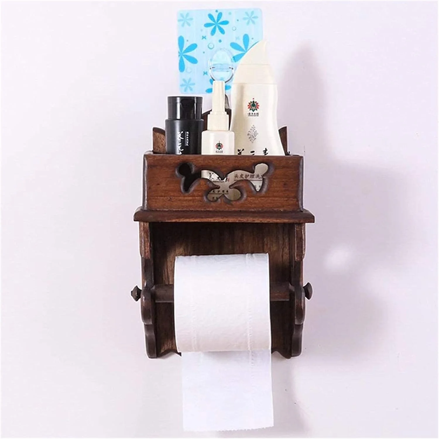 جا دستمال کاغذی چوبی، آویز رول دستمال کاغذی، نگهدارنده رول دستمال کاغذی تزئینی، لوازم جانبی حمام - L