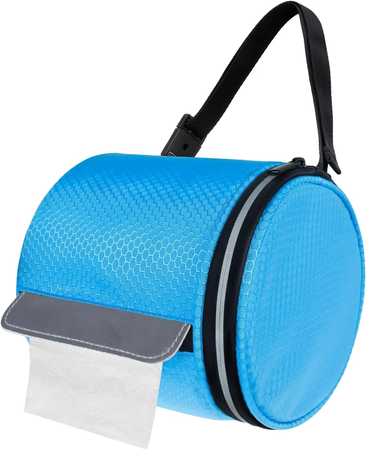 جا دستمال کاغذی آویز، ضد آب، کیف نگهداری دستمال رولی تاشو و قابل حمل با بند قابل تنظیم برای دیوار، ماشین، کمپینگ، چادر، خانه، دفتر - طرح لانه زنبوری آبی