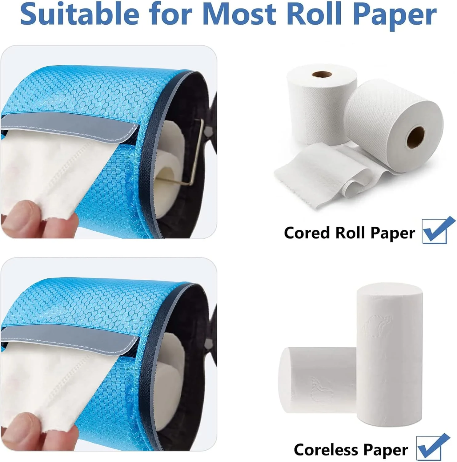 جا دستمال کاغذی آویز، ضد آب، کیف نگهداری دستمال رولی تاشو و قابل حمل با بند قابل تنظیم برای دیوار، ماشین، کمپینگ، چادر، خانه، دفتر - طرح لانه زنبوری آبی