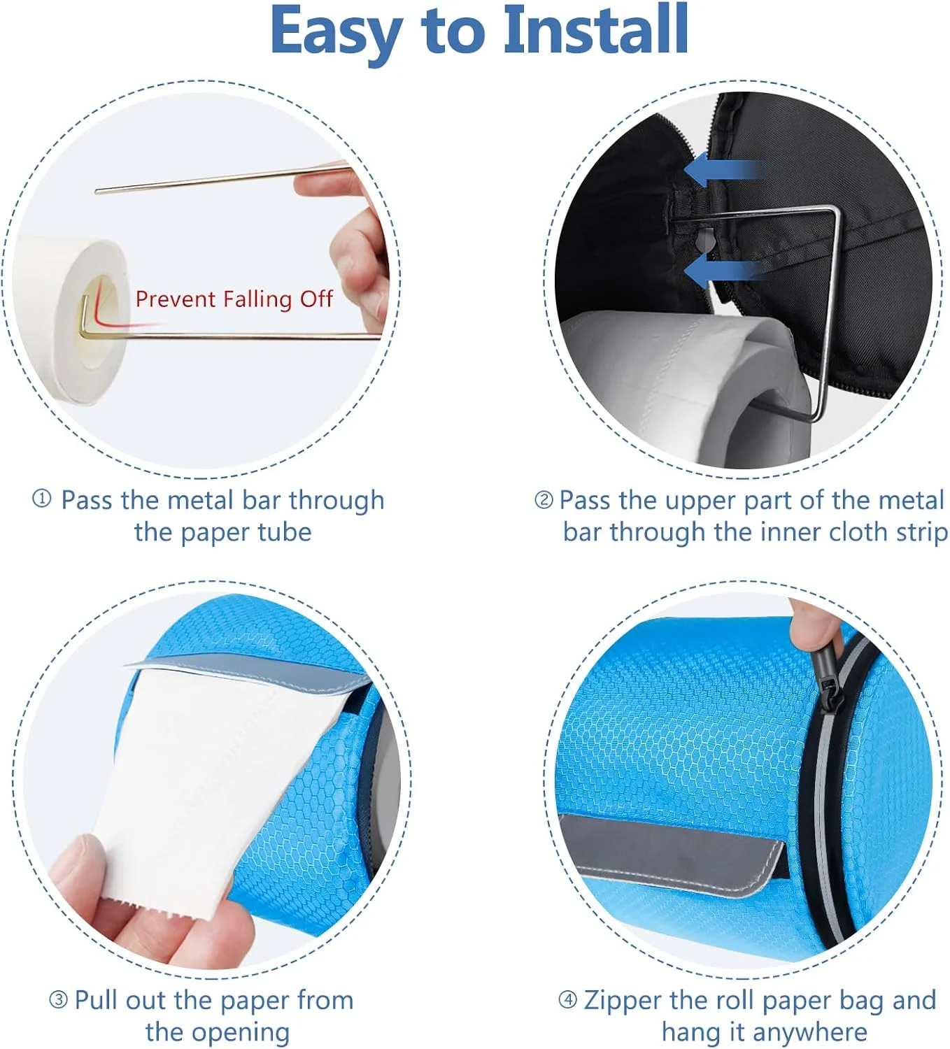 جا دستمال کاغذی آویز، ضد آب، کیف نگهداری دستمال رولی تاشو و قابل حمل با بند قابل تنظیم برای دیوار، ماشین، کمپینگ، چادر، خانه، دفتر - طرح لانه زنبوری آبی