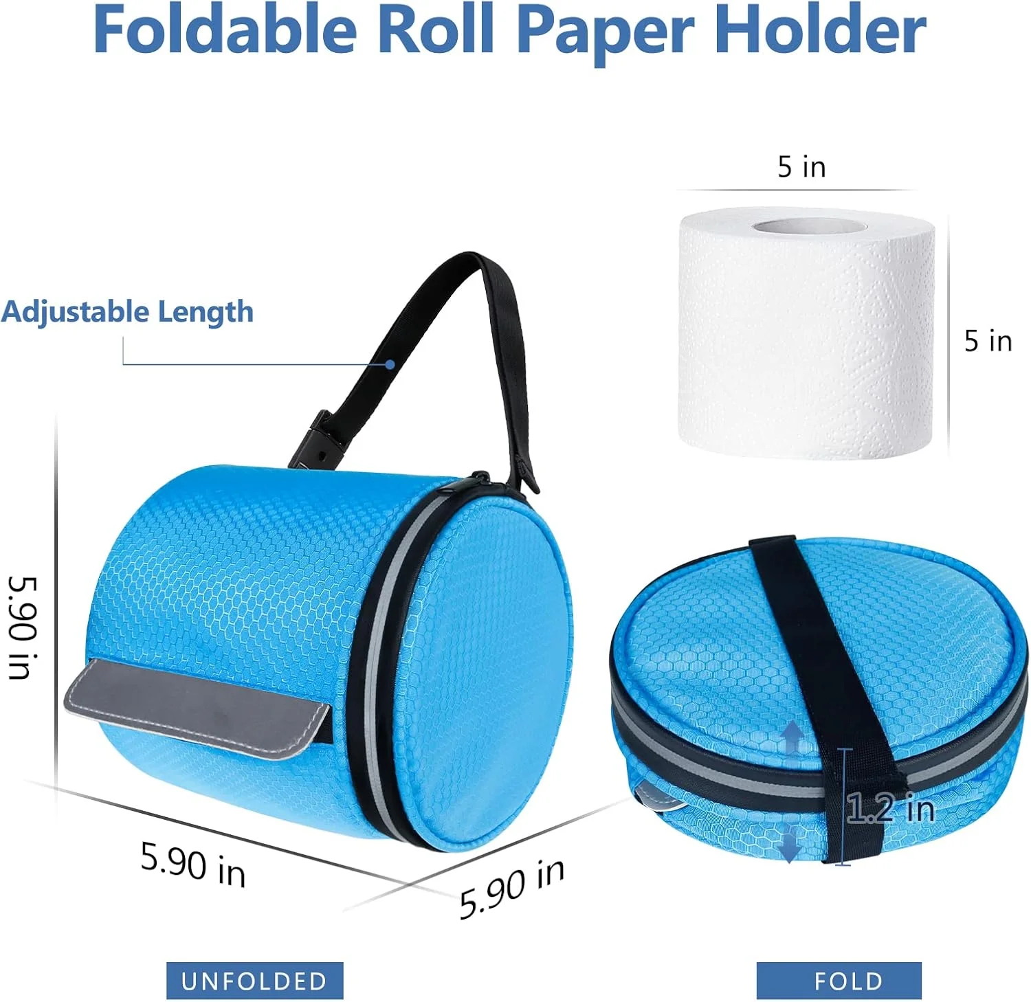 جا دستمال کاغذی آویز، ضد آب، کیف نگهداری دستمال رولی تاشو و قابل حمل با بند قابل تنظیم برای دیوار، ماشین، کمپینگ، چادر، خانه، دفتر - طرح لانه زنبوری آبی