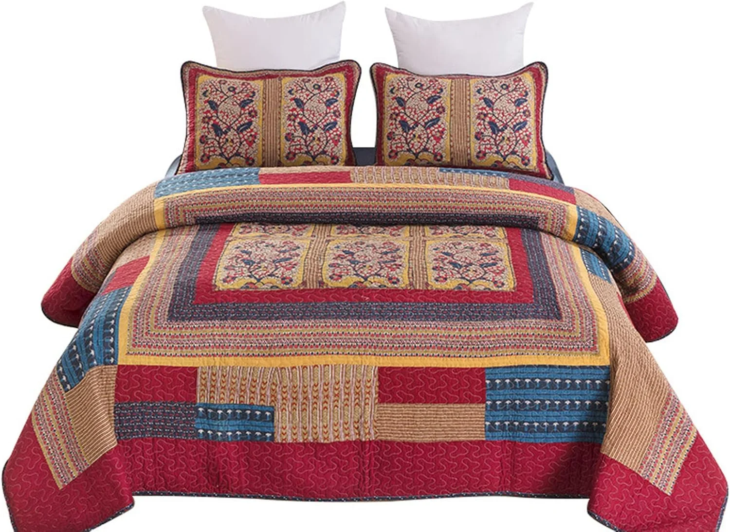 روتختی گارکان، سایز 260x270 سانتی متر، مناسب تخت کینگ، روتختی کینگ سایز، لحاف پنبه ای کینگ، 3 تکه (1 لحاف و 2 روبالشی) (3 260x270cm)