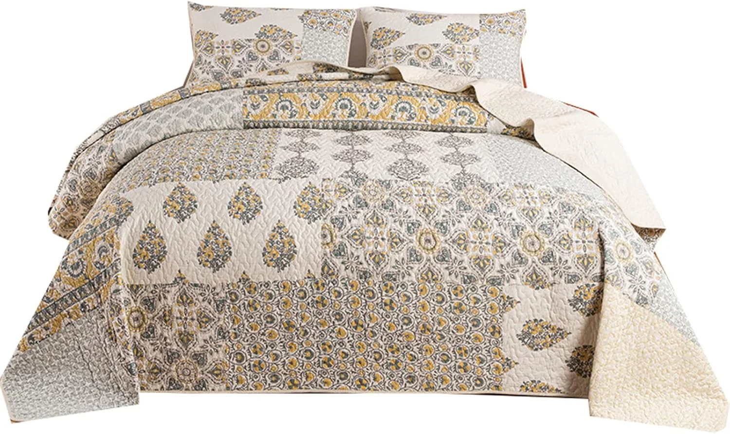 روتختی گارکان، سایز 260x270 سانتی متر، مناسب تخت های کینگ سایز، لحاف روتختی پنبه ای کینگ، 3 تکه (1 لحاف و 2 روبالشتی) (3 عدد 260x270 سانتی متر)