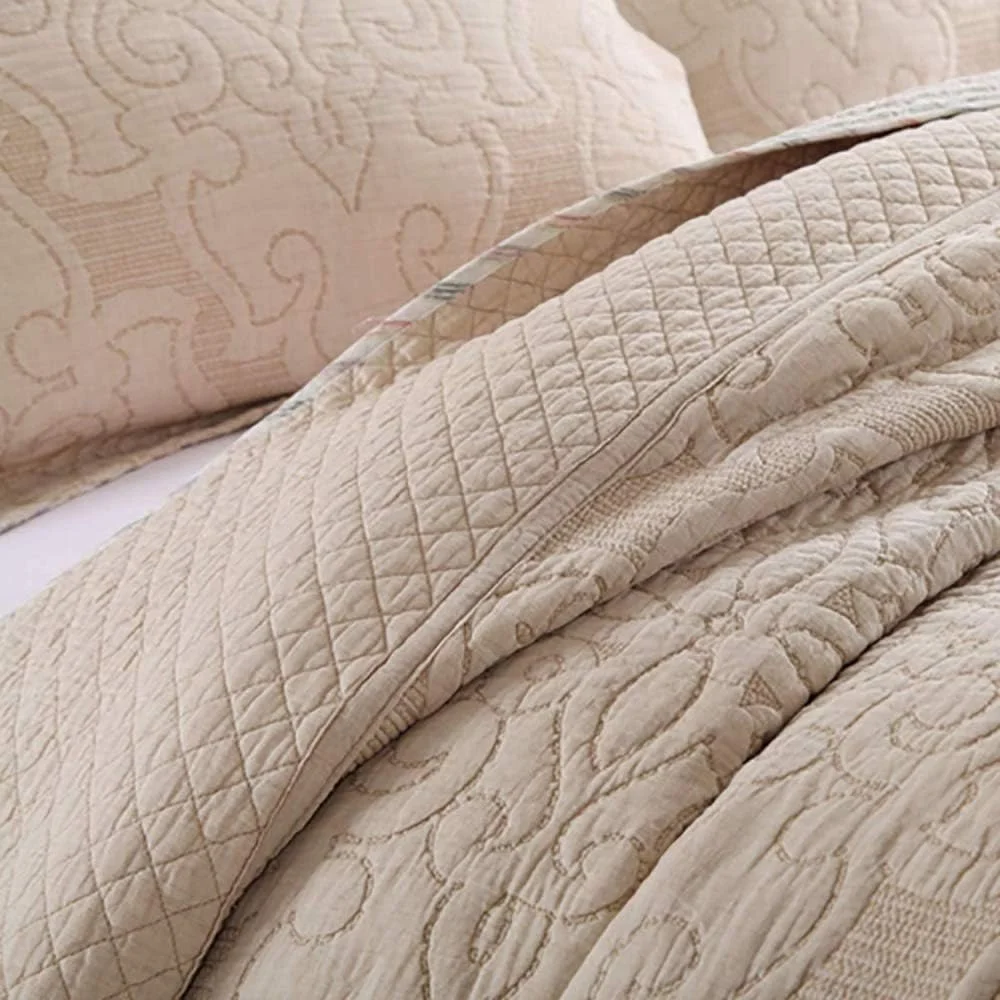 ست روتختی پنبه‌ای طرح‌دار گارکان، سایز کینگ، سبک و گرم، لحاف برجسته، روانداز تخت، رو تختی، ست 3 تکه شامل روتختی و 2 روبالشی، AA-230X250CM