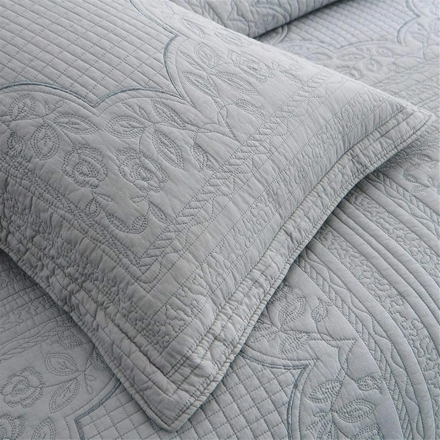 روتختی ژاکارد گارکان مدل 2021 سایز دو نفره، ست لحاف، رو تختی تکه دوزی شده گلدار پنبه ای گلدوزی شده با 2 روبالشی، دکور اتاق خواب برای تمام فصول، بژ، 245 * 265 سانتی متر