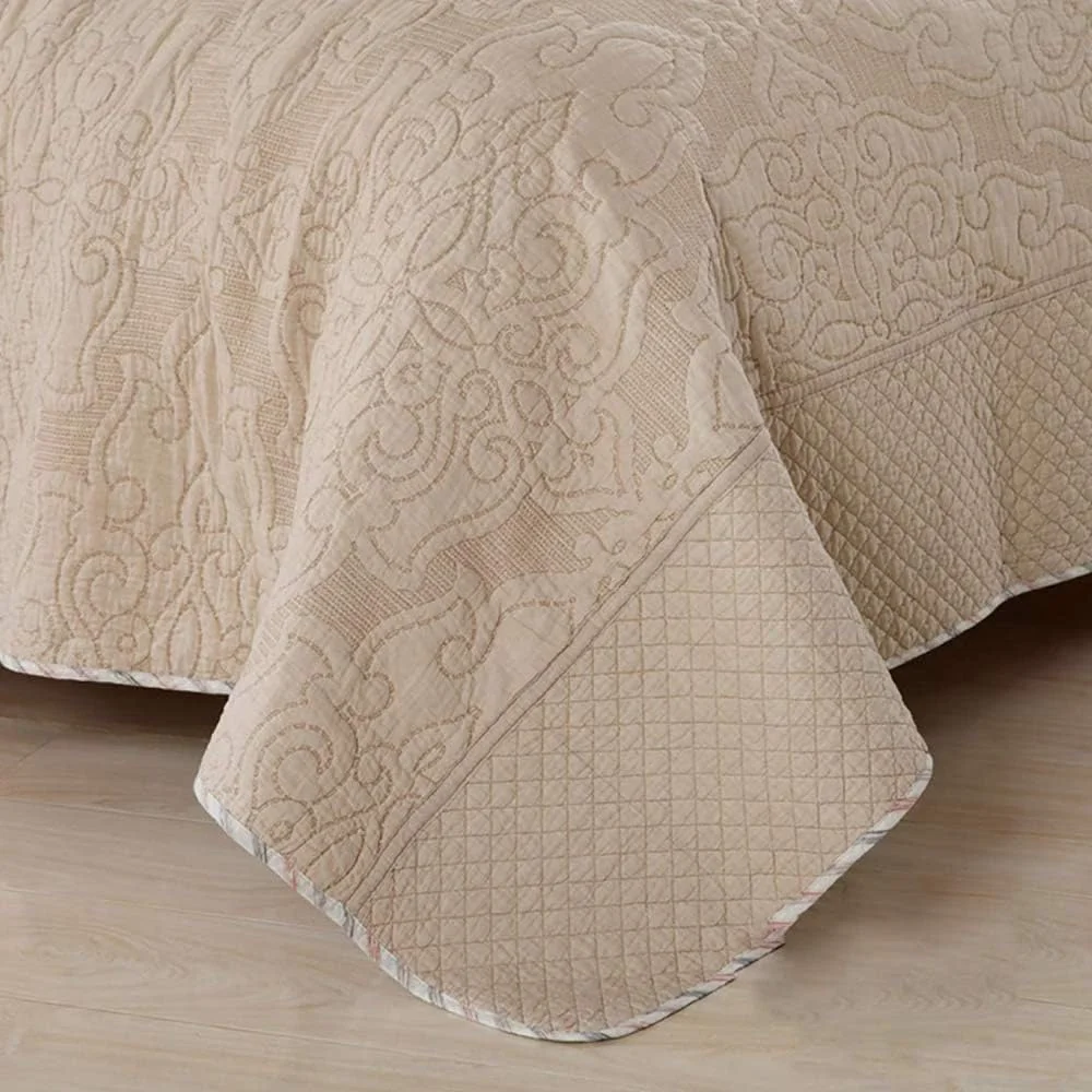 ست روتختی پنبه‌ای طرح‌دار گارکان، سایز کینگ، سبک و گرم، لحاف برجسته، روانداز تخت، رو تختی، ست 3 تکه شامل روتختی و 2 روبالشی، AA-230X250CM