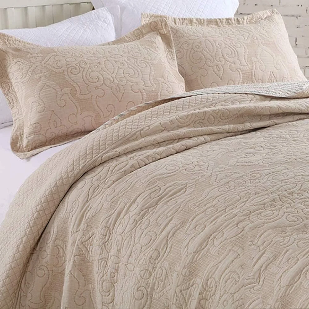 ست روتختی پنبه‌ای طرح‌دار گارکان، سایز کینگ، سبک و گرم، لحاف برجسته، روانداز تخت، رو تختی، ست 3 تکه شامل روتختی و 2 روبالشی، AA-230X250CM