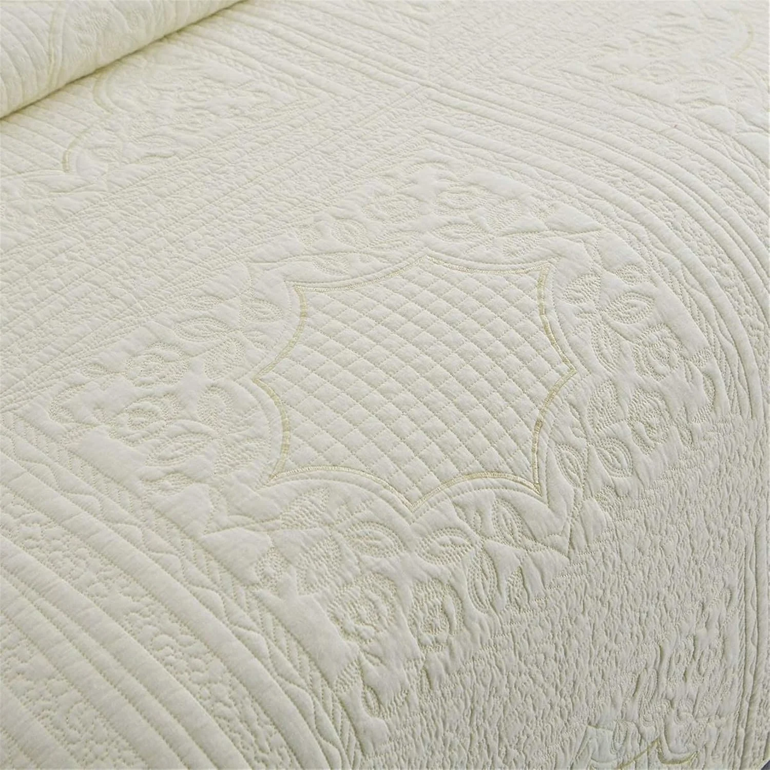 روتختی ژاکارد گارکان 2021 سایز دو نفره، ست لحاف، رو تختی تکه دوزی شده گلدار پنبه ای، لحاف لحافی با 2 روبالشتی، دکور اتاق خواب مناسب برای تمام فصول، بژ، 245 * 265 سانتی متر