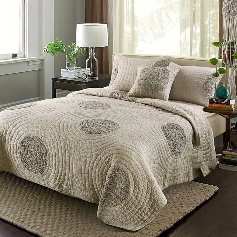 روتختی لحافی گارکان، لحاف تکه دوزی شده پنبه ای سبک وزن طرح دار، قهوه ای، 240x260 سانتی متر به همراه 2 روبالشتی